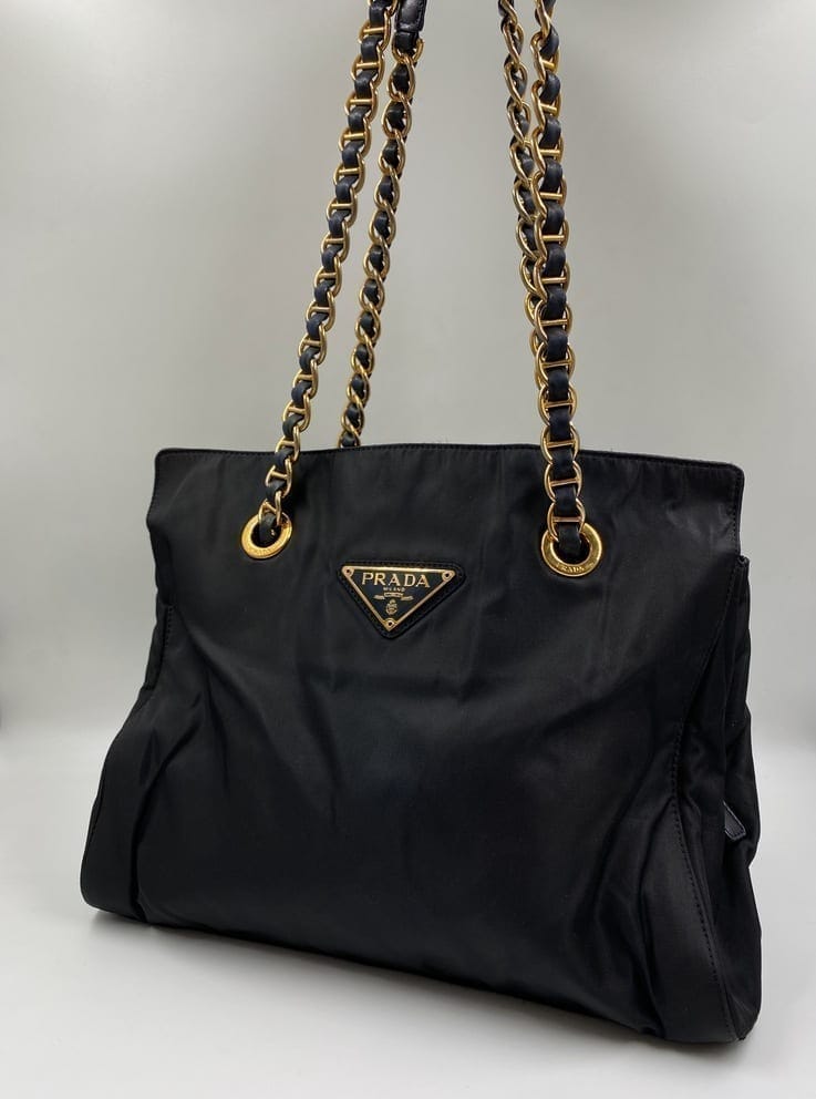 Prada Tote With Handle Nylon Chain Tote Bag Chain Handle 2