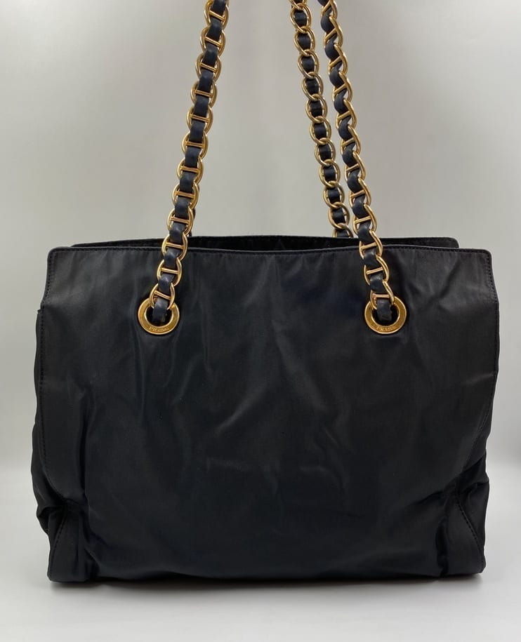 Prada Tote With Handle Nylon Chain Tote Bag Chain Handle 2