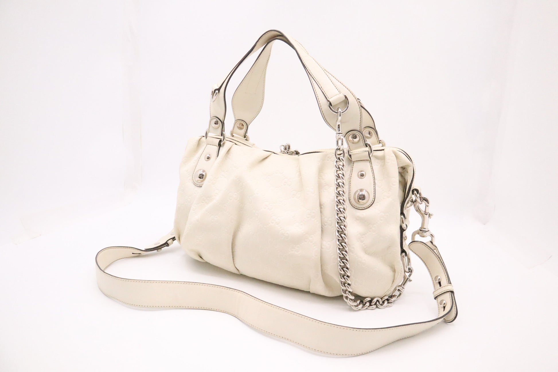 Gucci Boston Off Guccissima Leather White Handbag