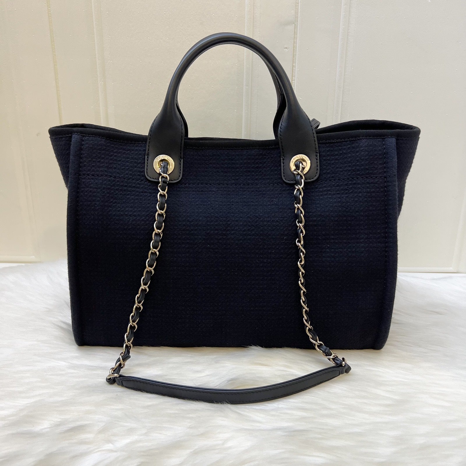 Chanel Medium Deauville Shopping Tote in 24C Black Fabric,black Leather and Lghw ( )
