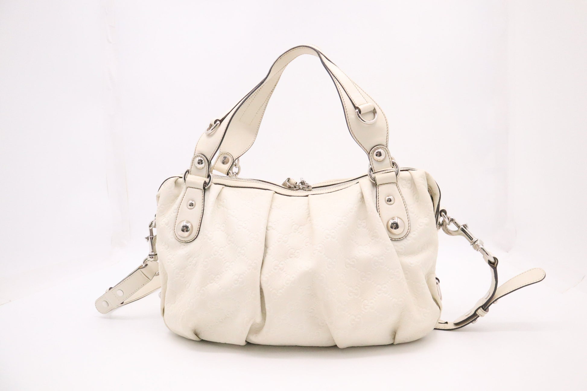 Gucci Boston Off Guccissima Leather White Handbag