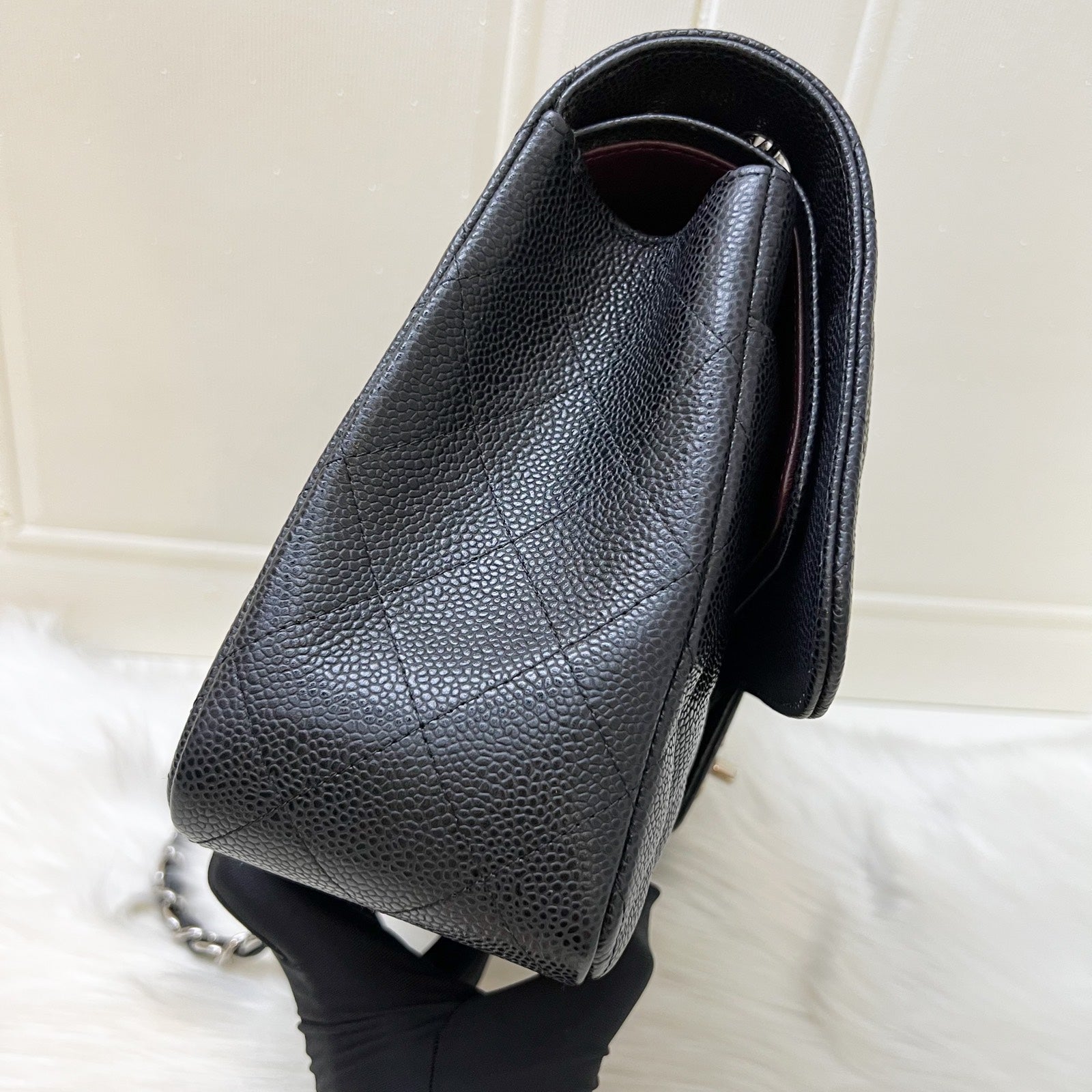 Chanel Jumbo Classic Flap Cf in Black Caviar and Shw Handbag
