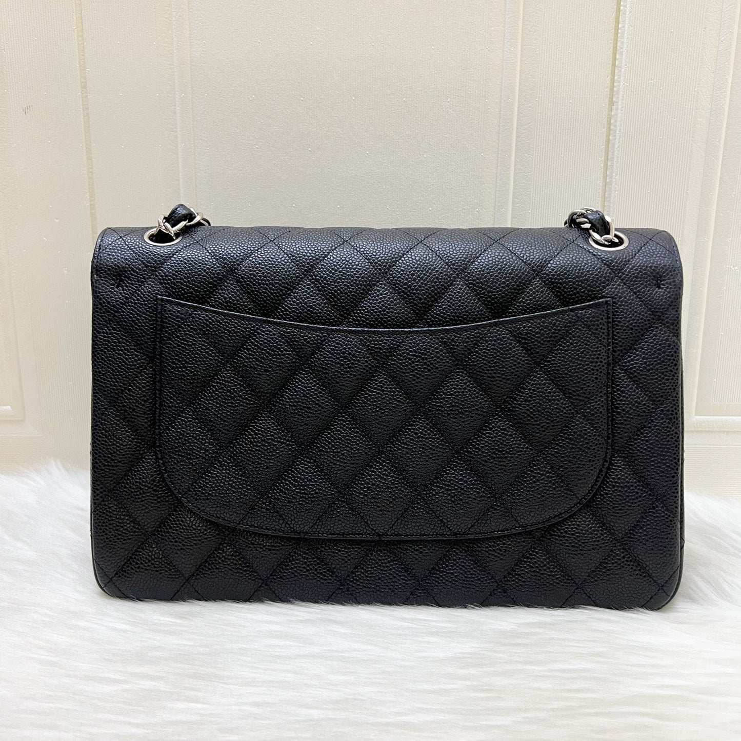 Chanel Jumbo Classic Flap Cf in Black Caviar and Shw Handbag