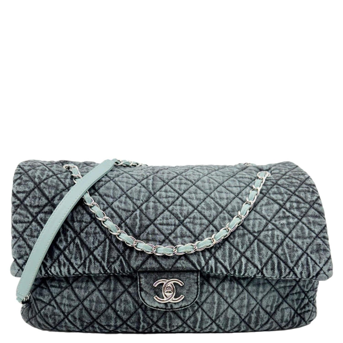 Chanel Denimpression Flap XXL Distressed Denim Blue Travel Bag