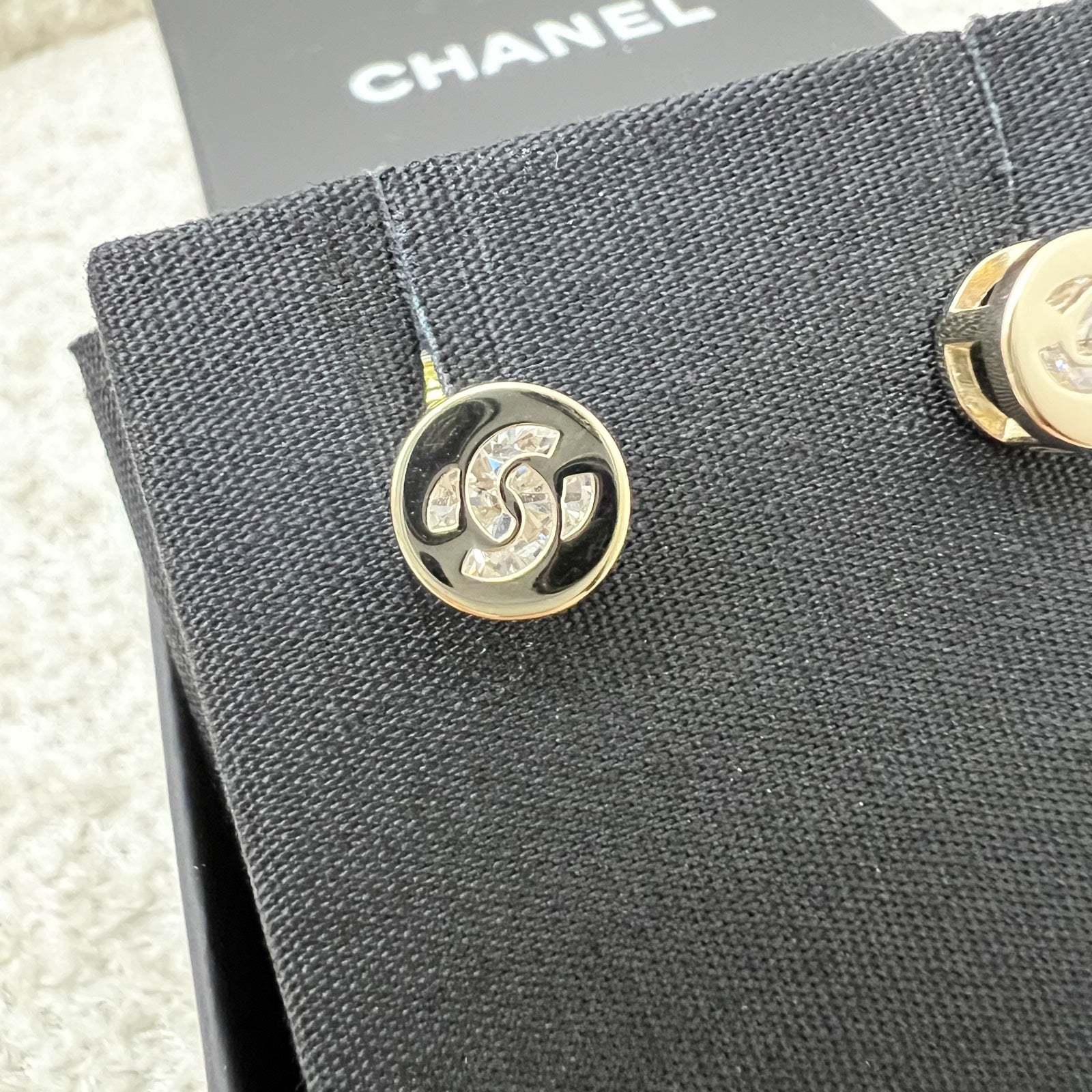 Chanel Mini Round Earrings with Crystal Studded CC Logo in Lghw