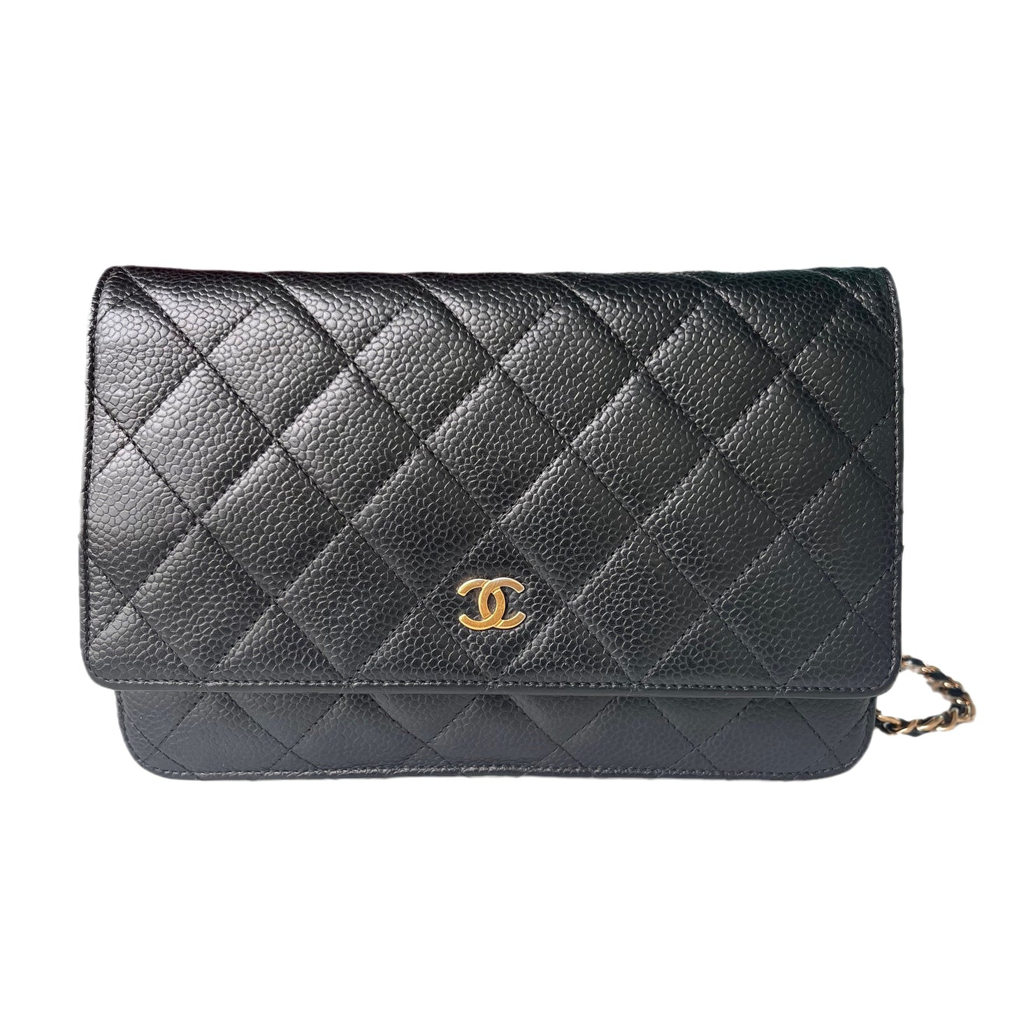 Chanel on WOC Caviar hardware Black Gold Leather Wallet Case