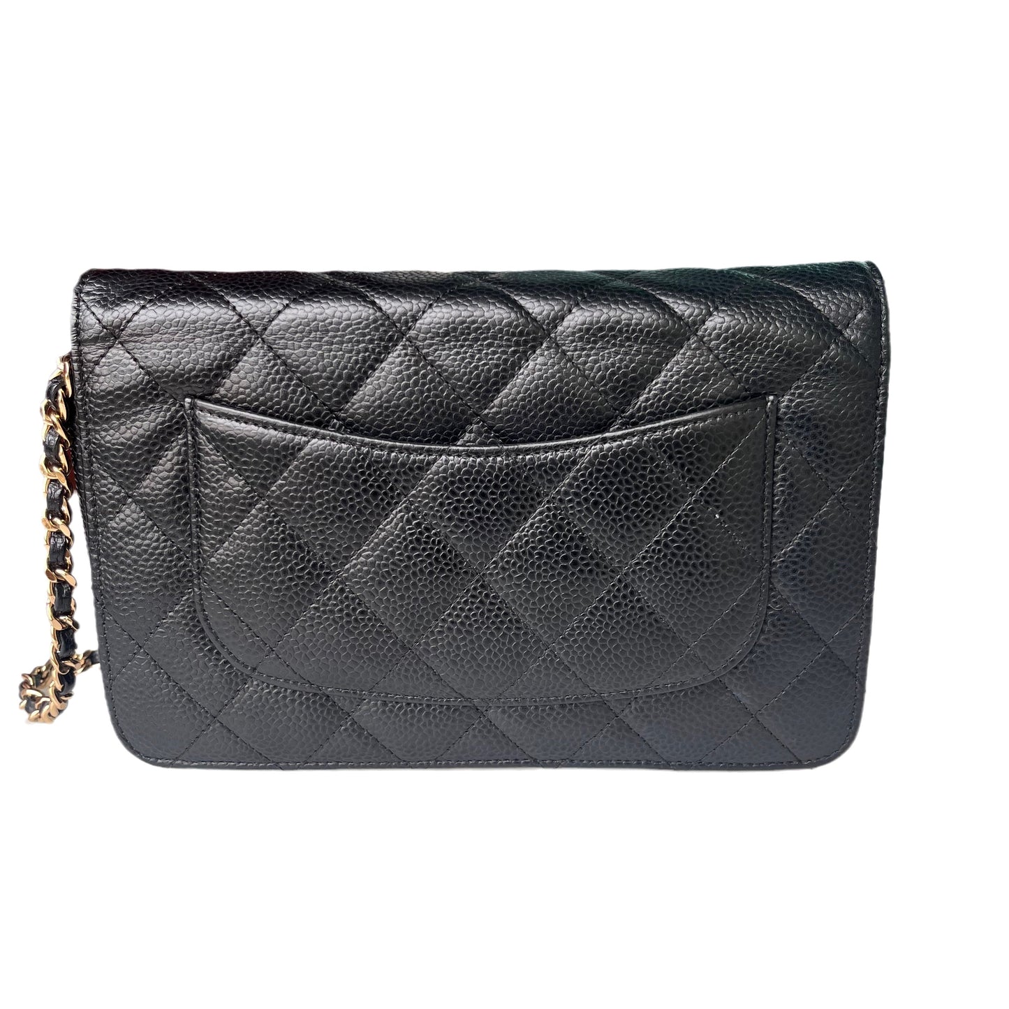 Chanel on WOC Caviar hardware Black Gold Leather Wallet Case