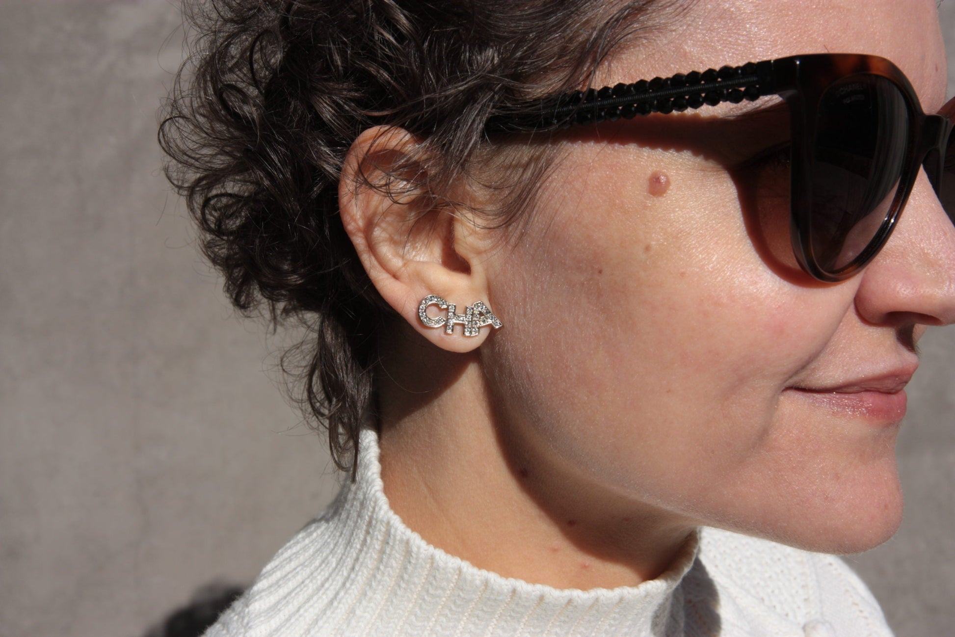 Chanel New Gold And Crystal Logo Stud Signature Earrings