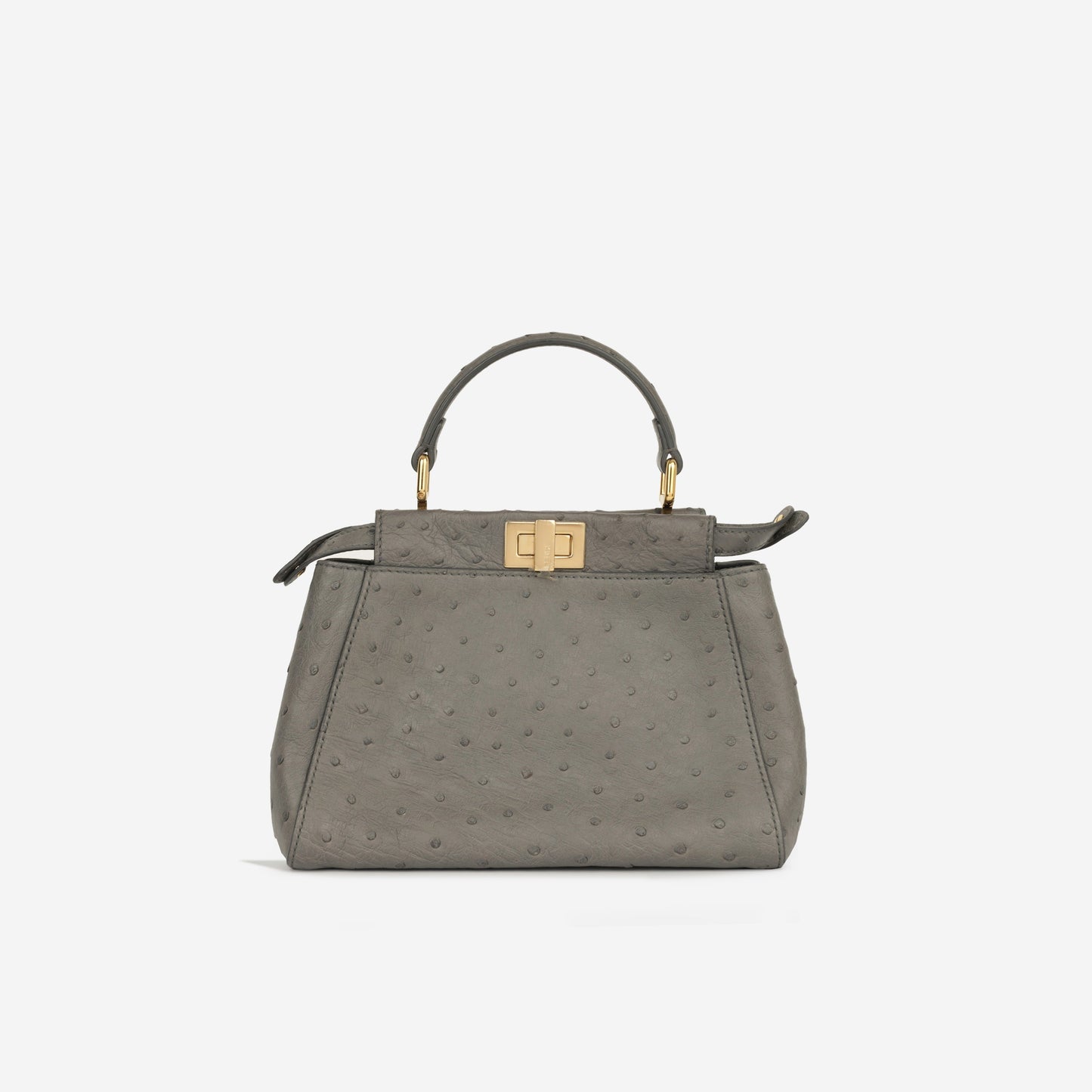 Fendi Peekaboo Grey Ostrich Tote Bag Gray Mini