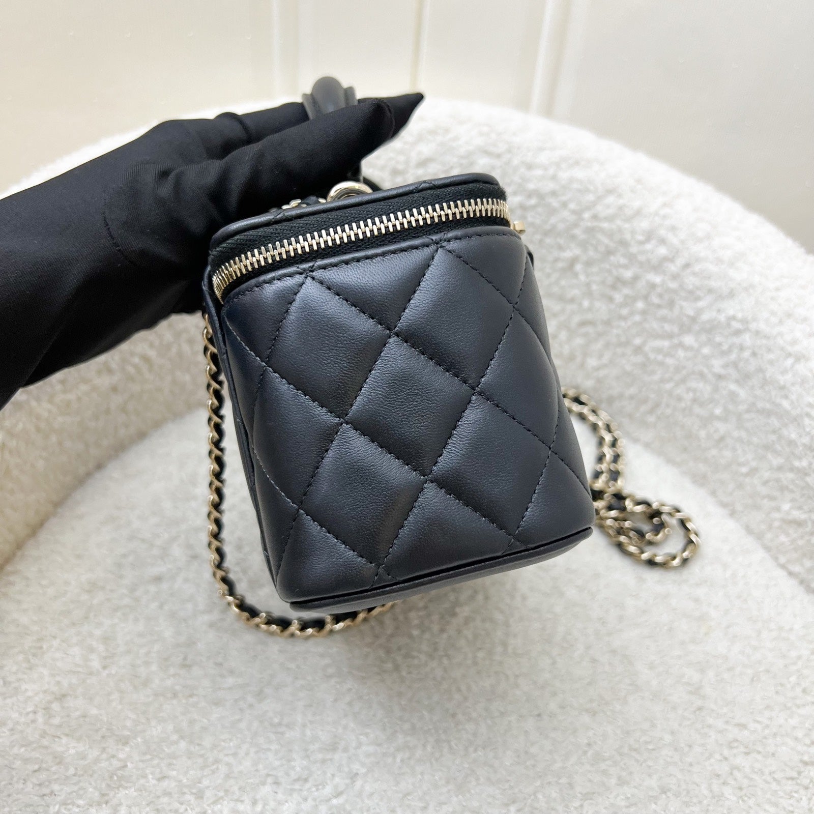 Chanel Top Handle Small Vanity in Black Lambskin and Lghw Handbag
