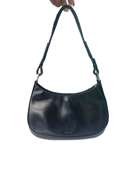 Prada Cleo Hardware Handbag Leather Black Travel Bag Hardware Handbag