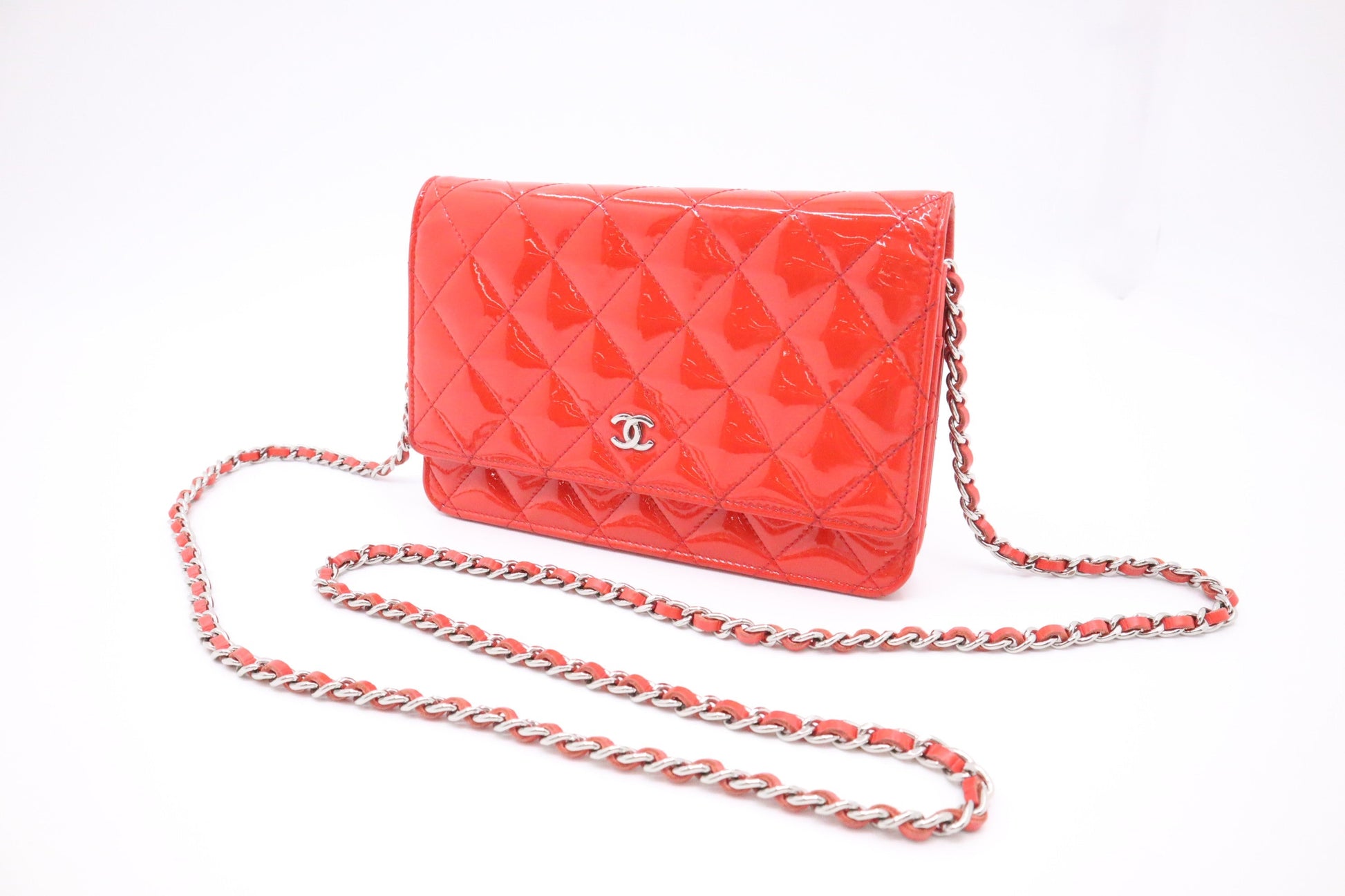 Chanel on - Patent Red Orange Leather Wallet Case