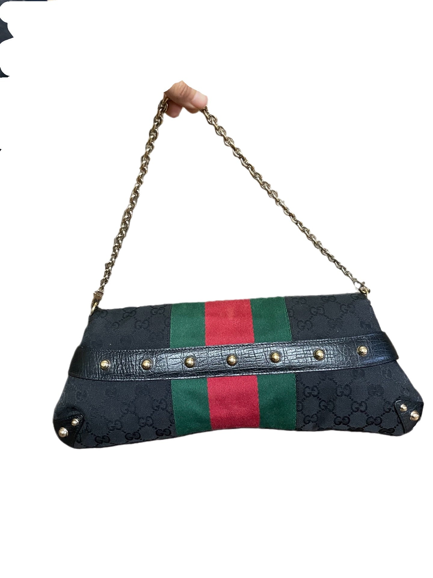 Gucci Horsebit Cloth Monogram Black Large Shoulder Bag