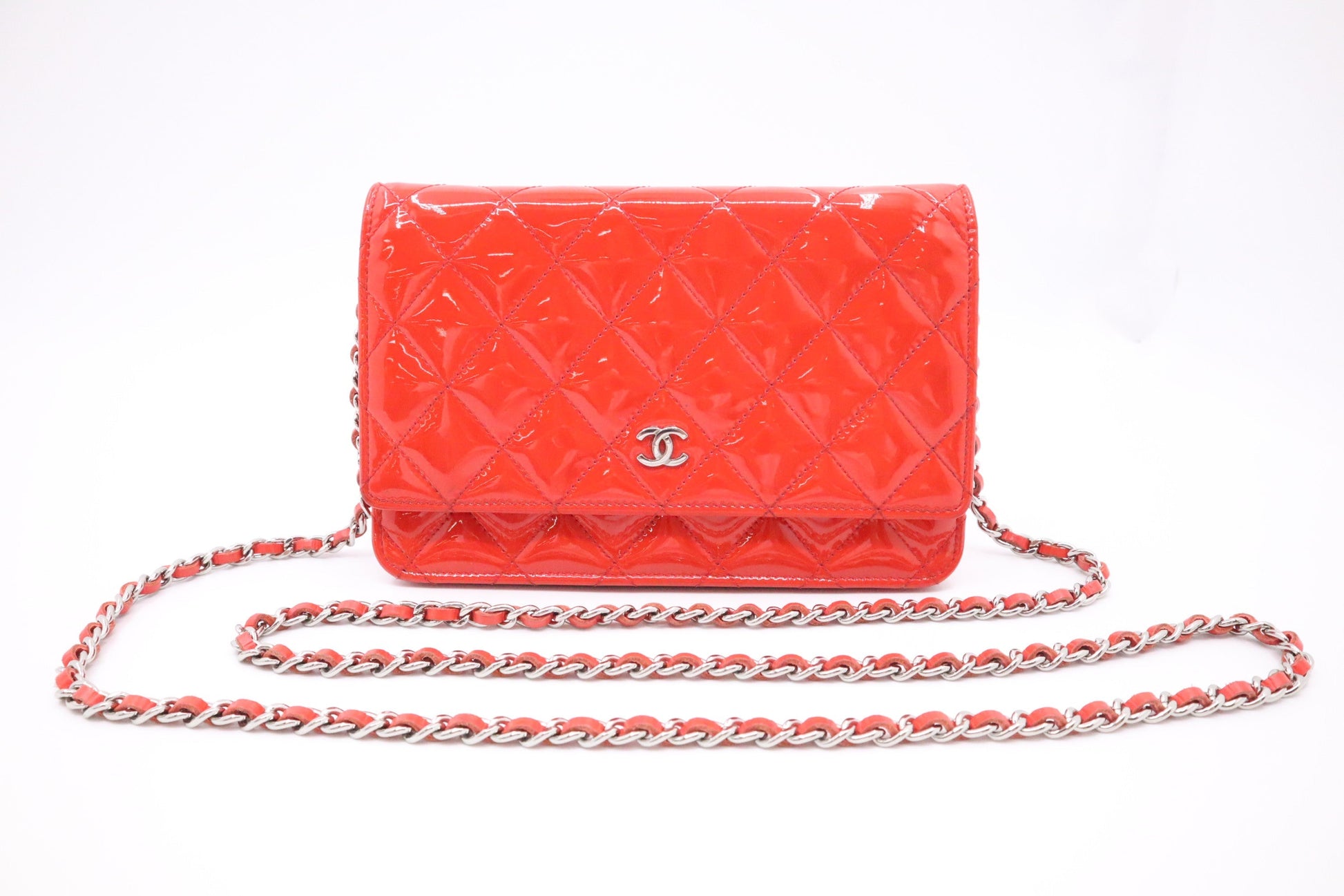 Chanel on - Patent Red Orange Leather Wallet Case