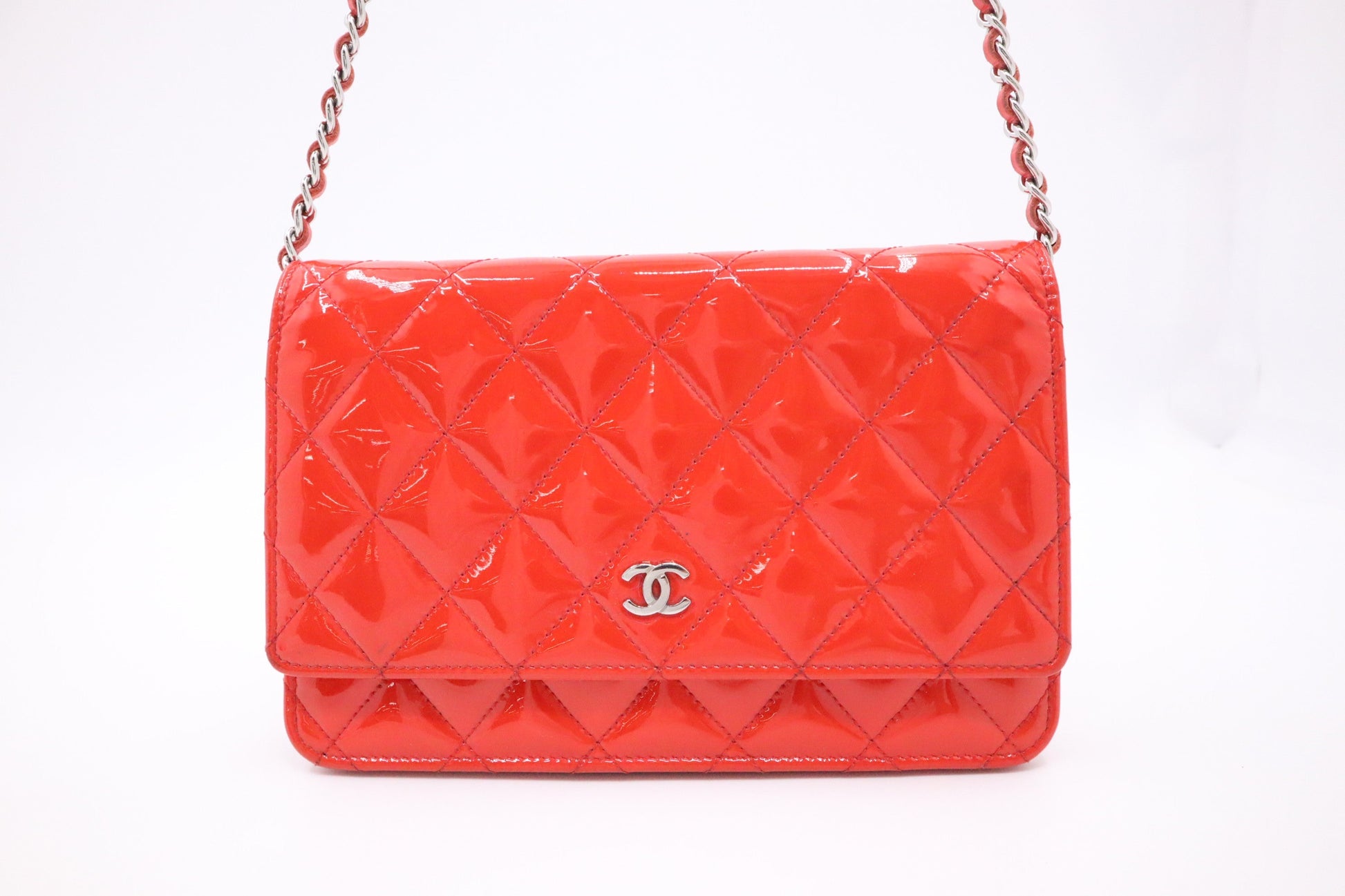 Chanel on - Patent Red Orange Leather Wallet Case