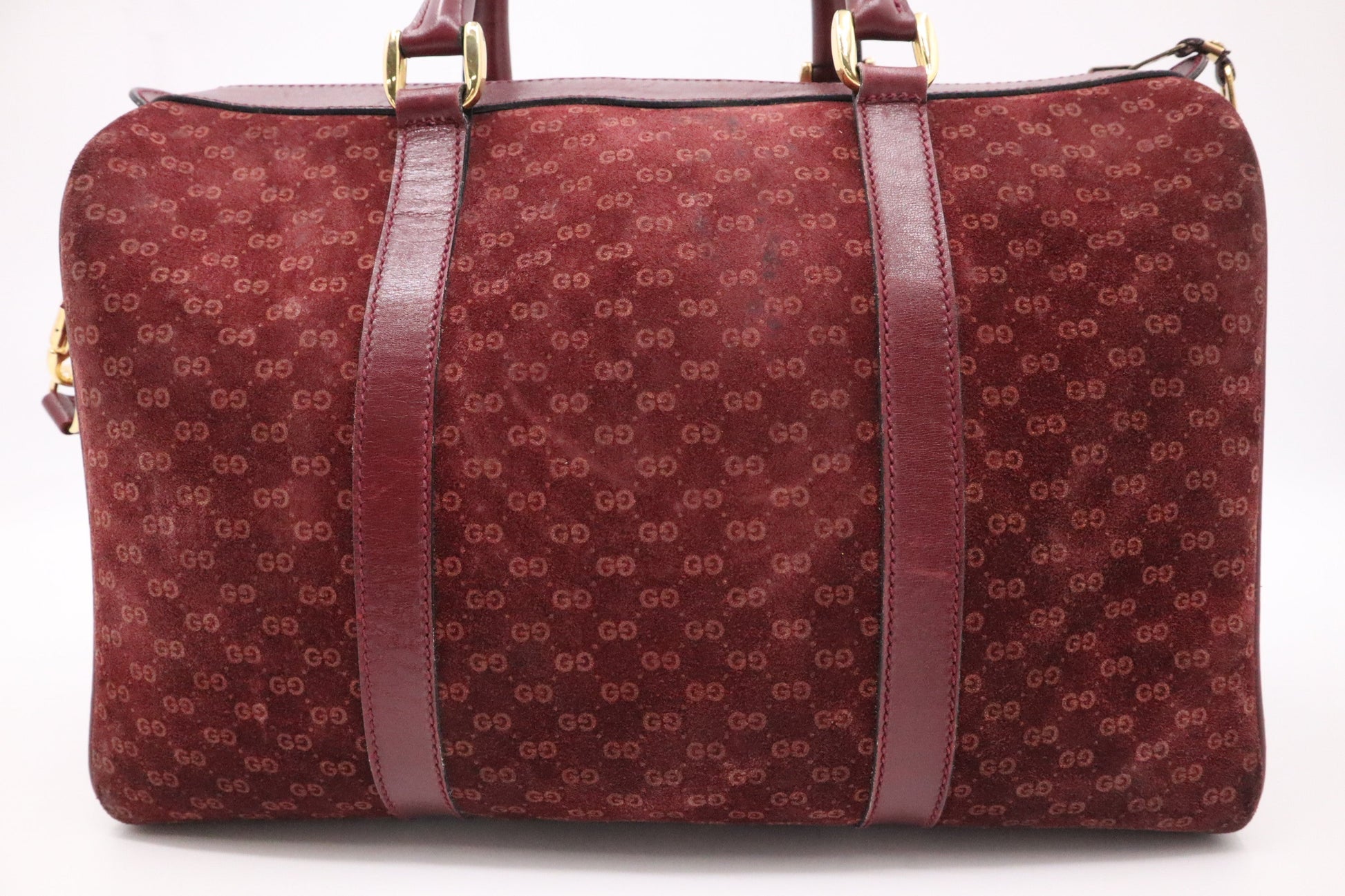 Gucci Boston Burgundy GG Suede Handbag