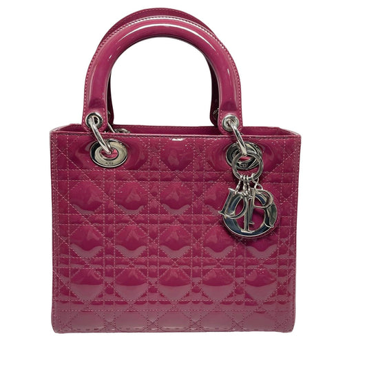 Dior Lady Purple Patent Handbag Leather Medium Travel Bag