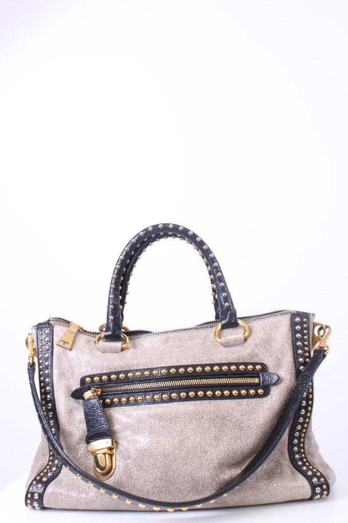 Prada Handbag Cruele Studded Black Gold