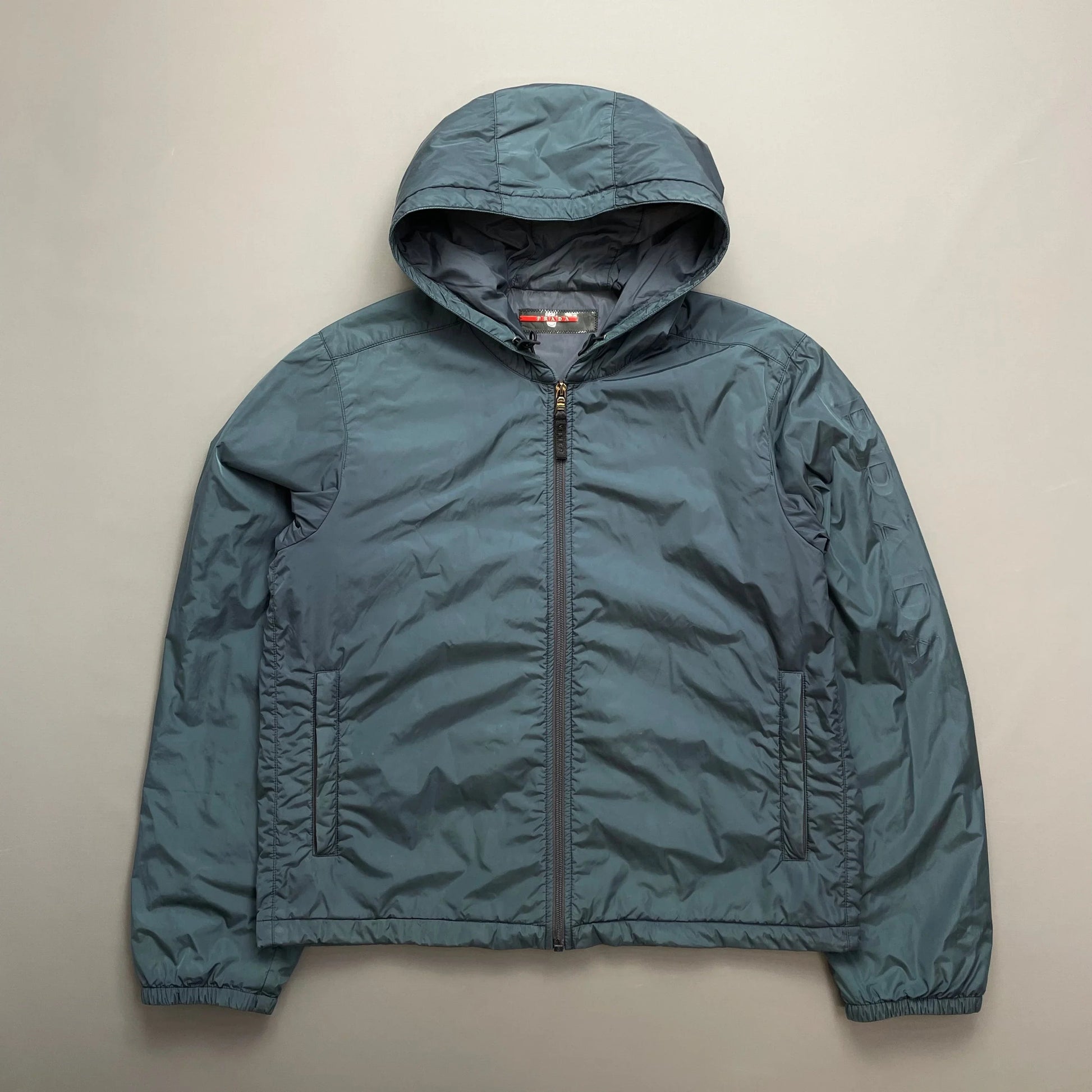 Prada Handbag Sport Padded Hooded Windbreaker Jacket Nylon Blue