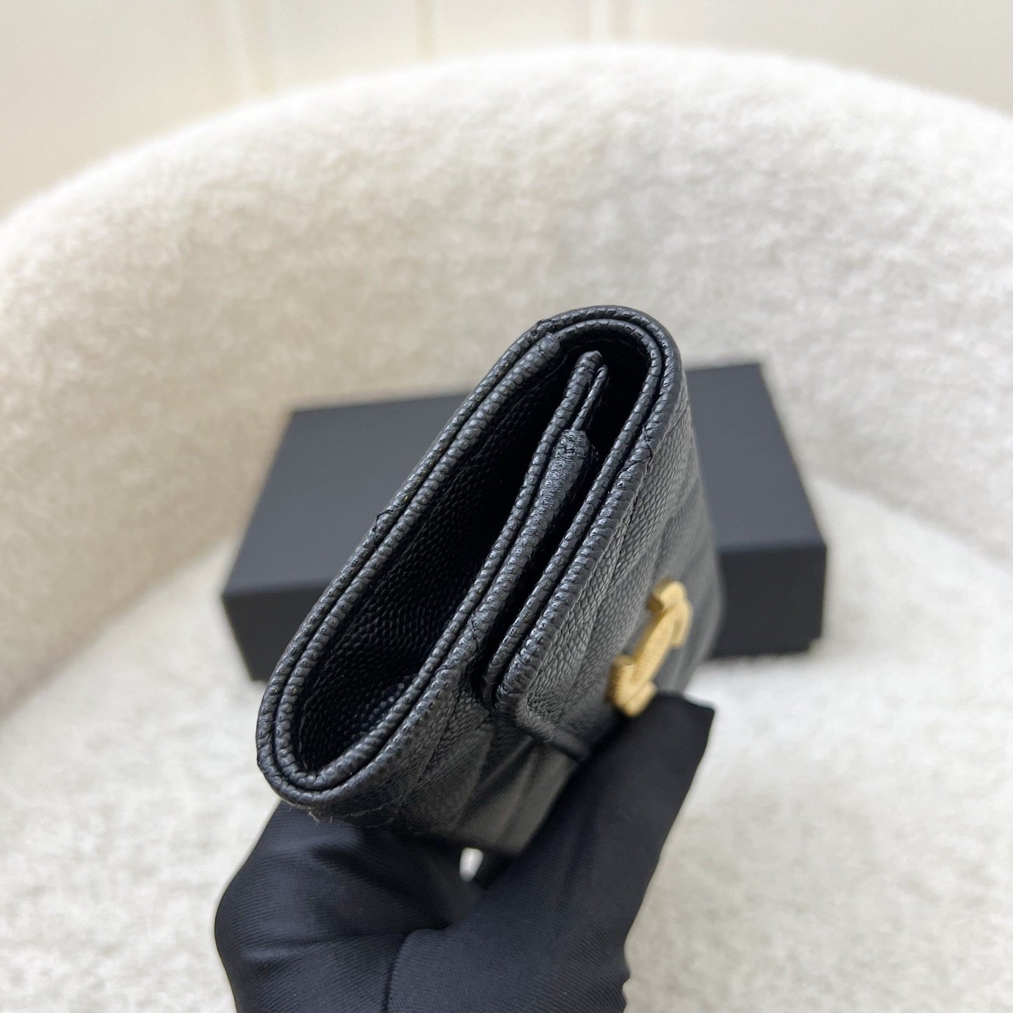 Chanel Seasonal Snap Card Holder in Black Caviar and Aghw Handbag