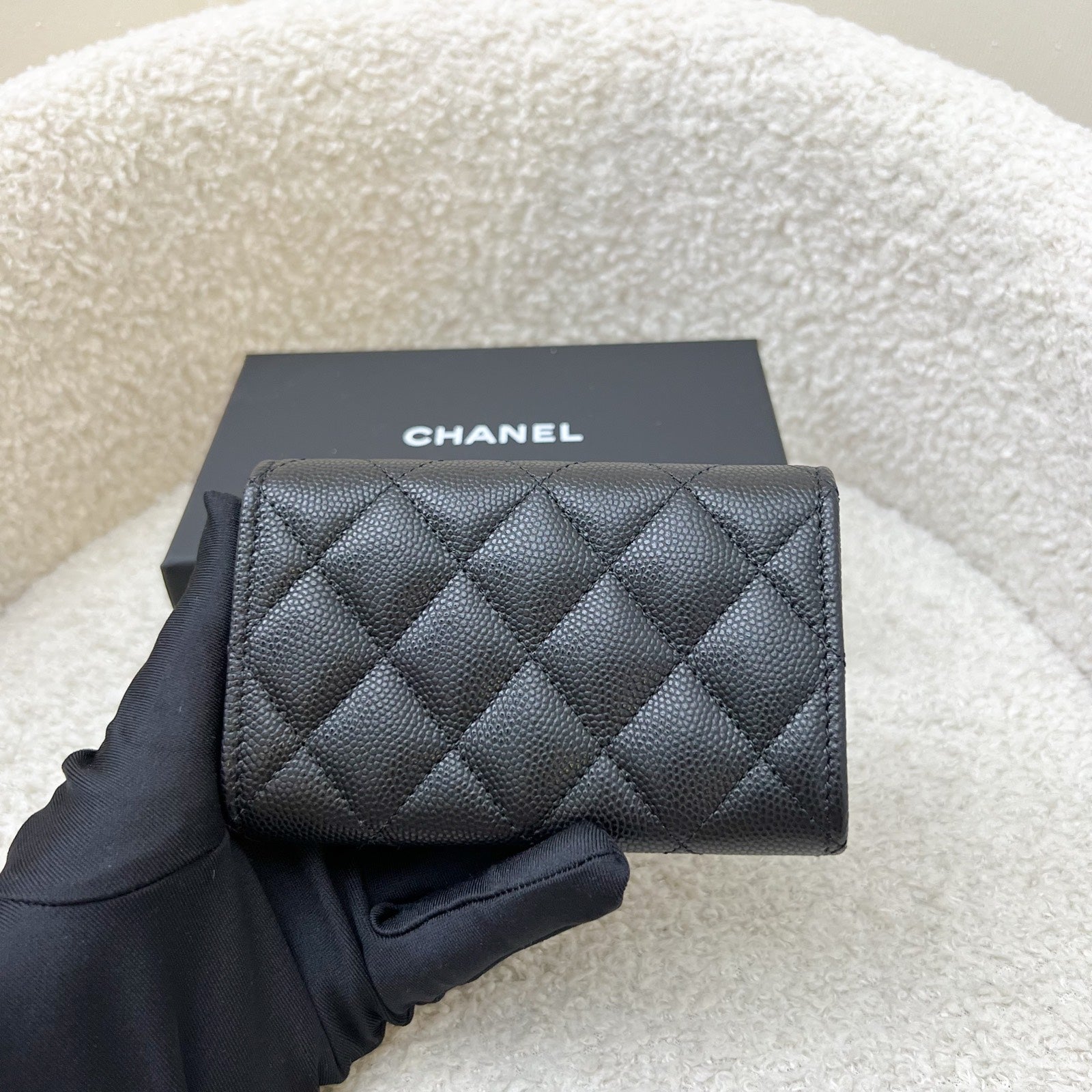 Chanel Seasonal Snap Card Holder in Black Caviar and Aghw Handbag