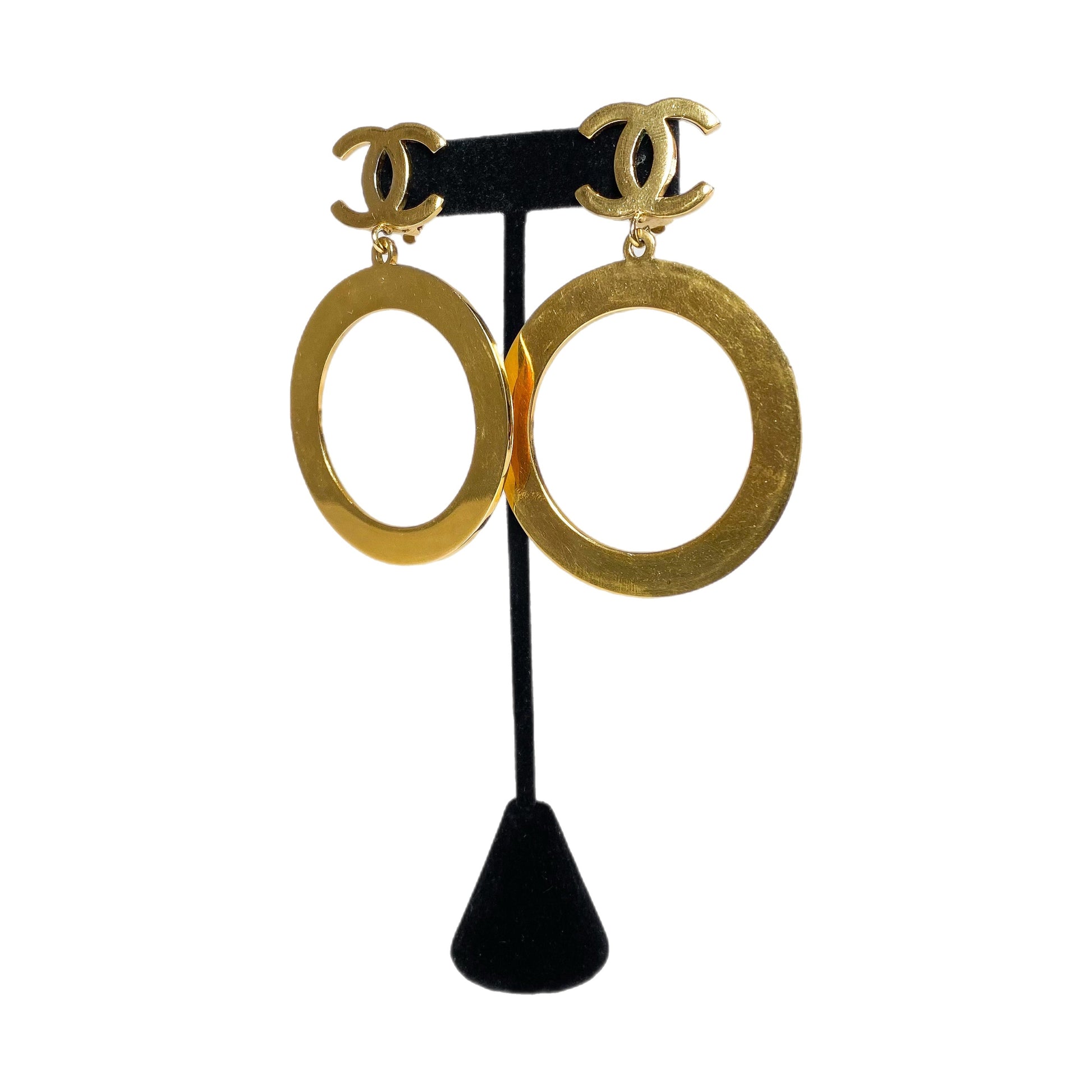 Chanel Gold CC Circle   Drop Clip On Earrings
