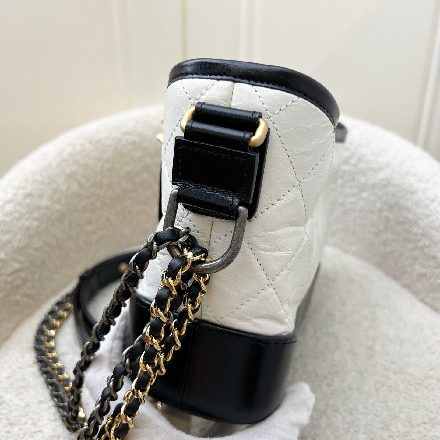 Chanel Small Gabrielle Hobo in White Distressed Calfskin, Black Base and 3 Tone HW