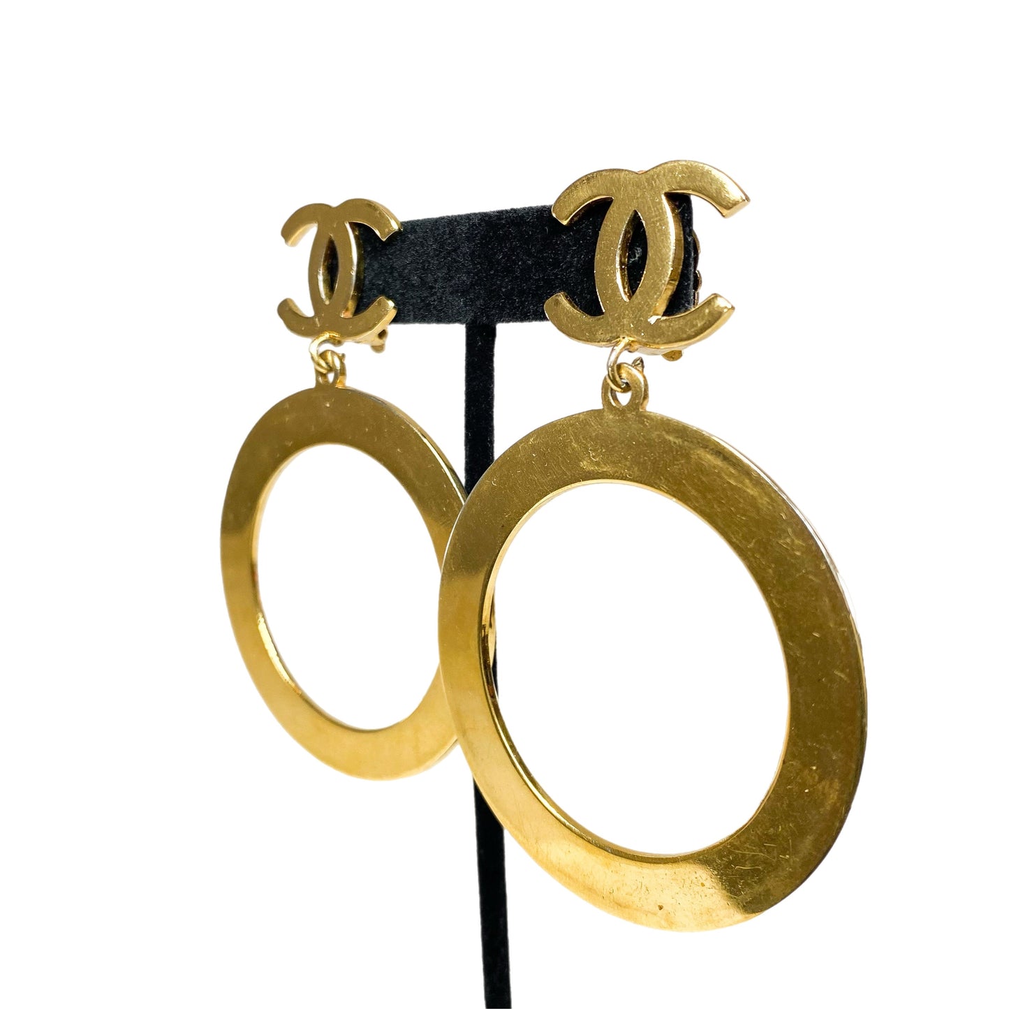 Chanel Gold CC Circle   Drop Clip On Earrings