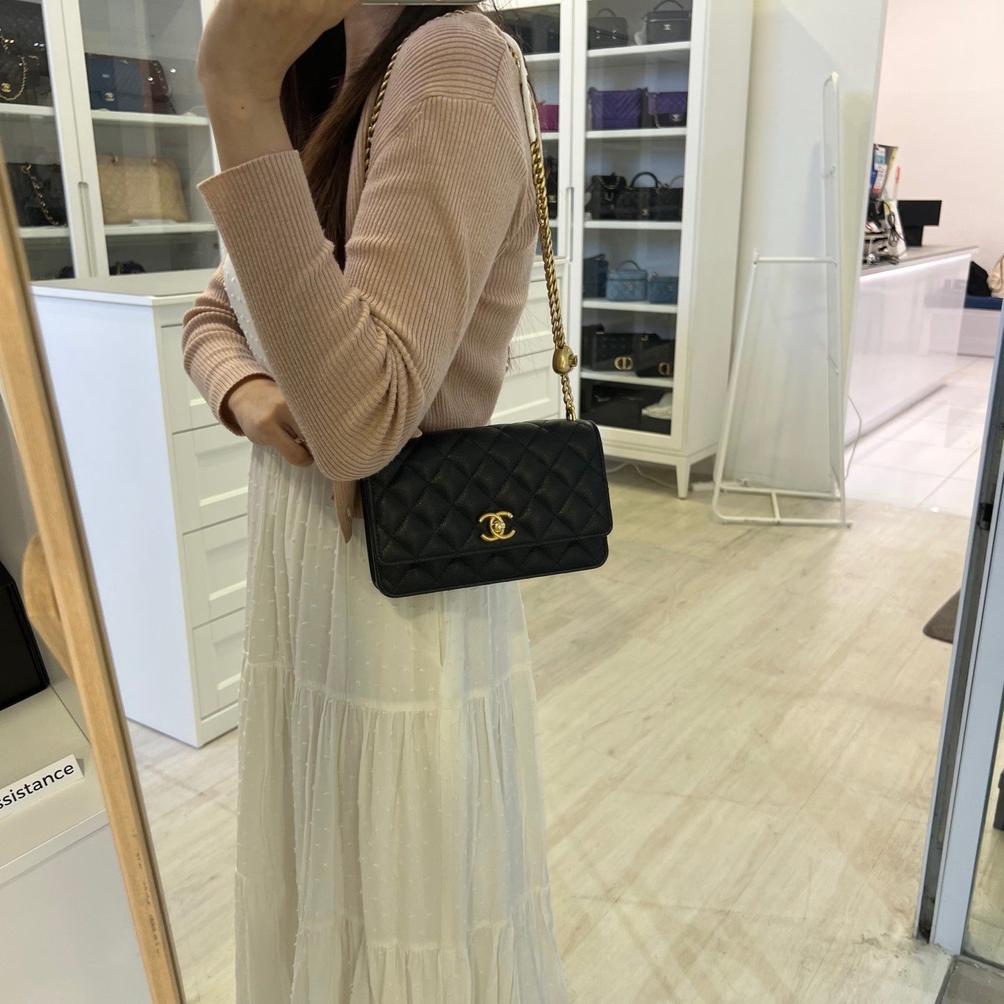 Chanel 24P Heart Adjustable Wallet On Chain Woc In Black Caviar And Aghw ( ) Bag