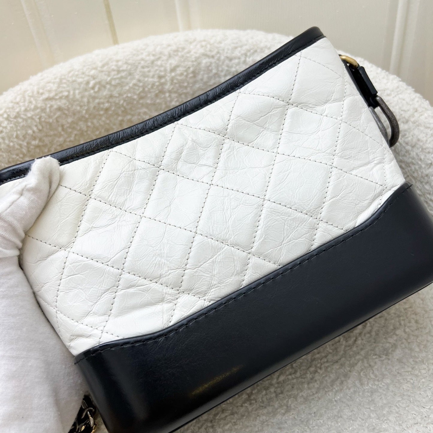 Chanel Small Gabrielle Hobo In White Distressed Calfskin, Black Base And 3 Tone Hw