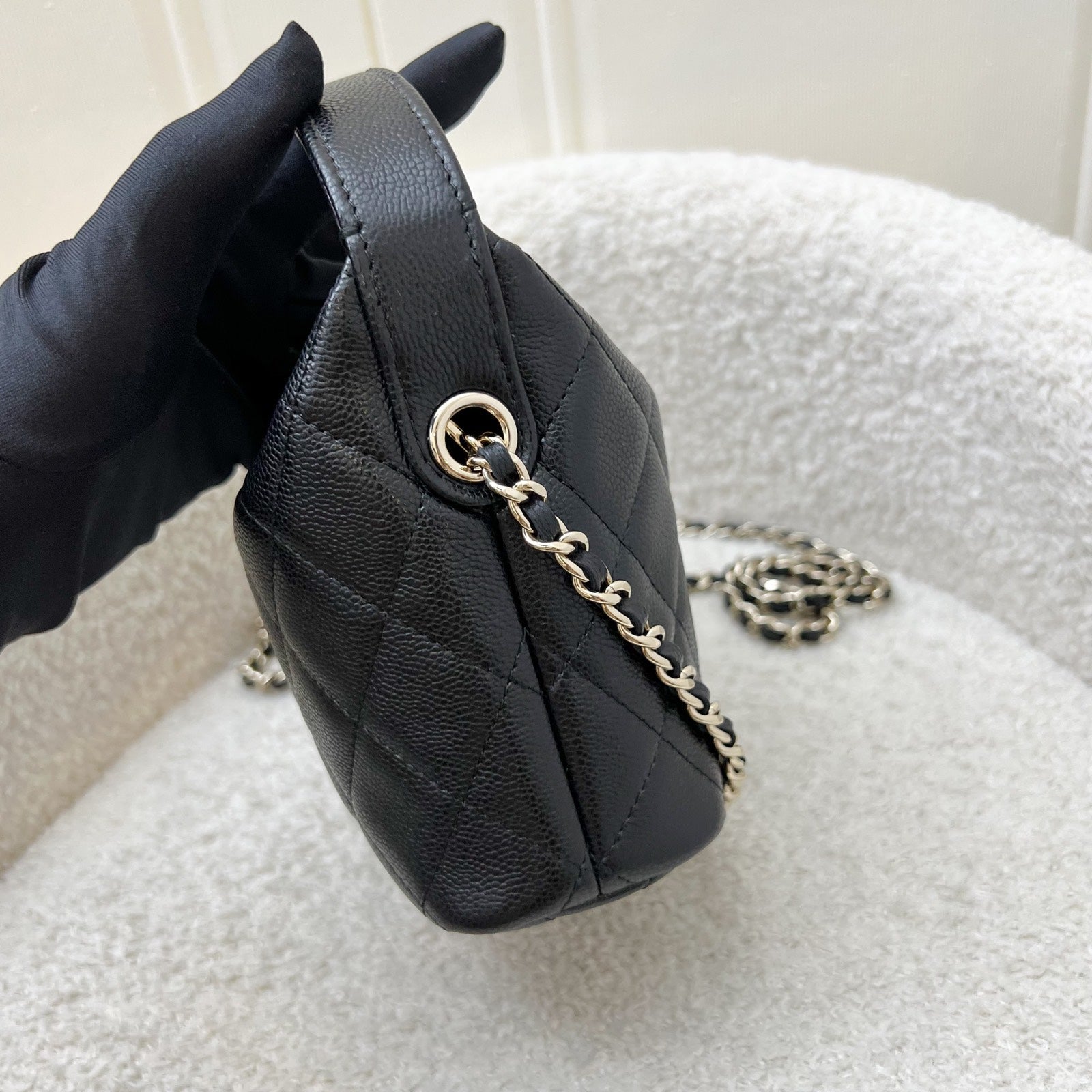 Chanel Classic Quilted Hobo Clutch on Chain in Black Caviar and Lghw ( )