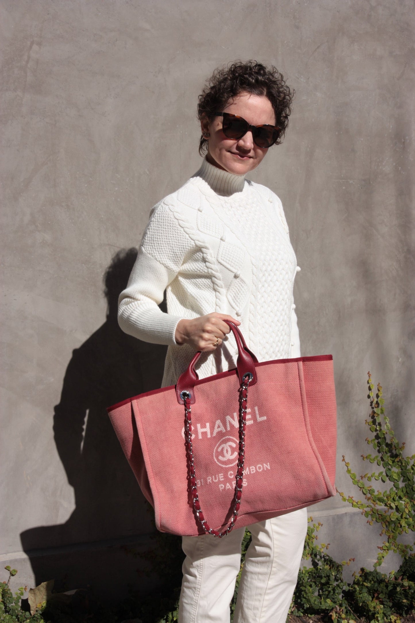 Chanel Deauville Large Red Pink Tote Bag
