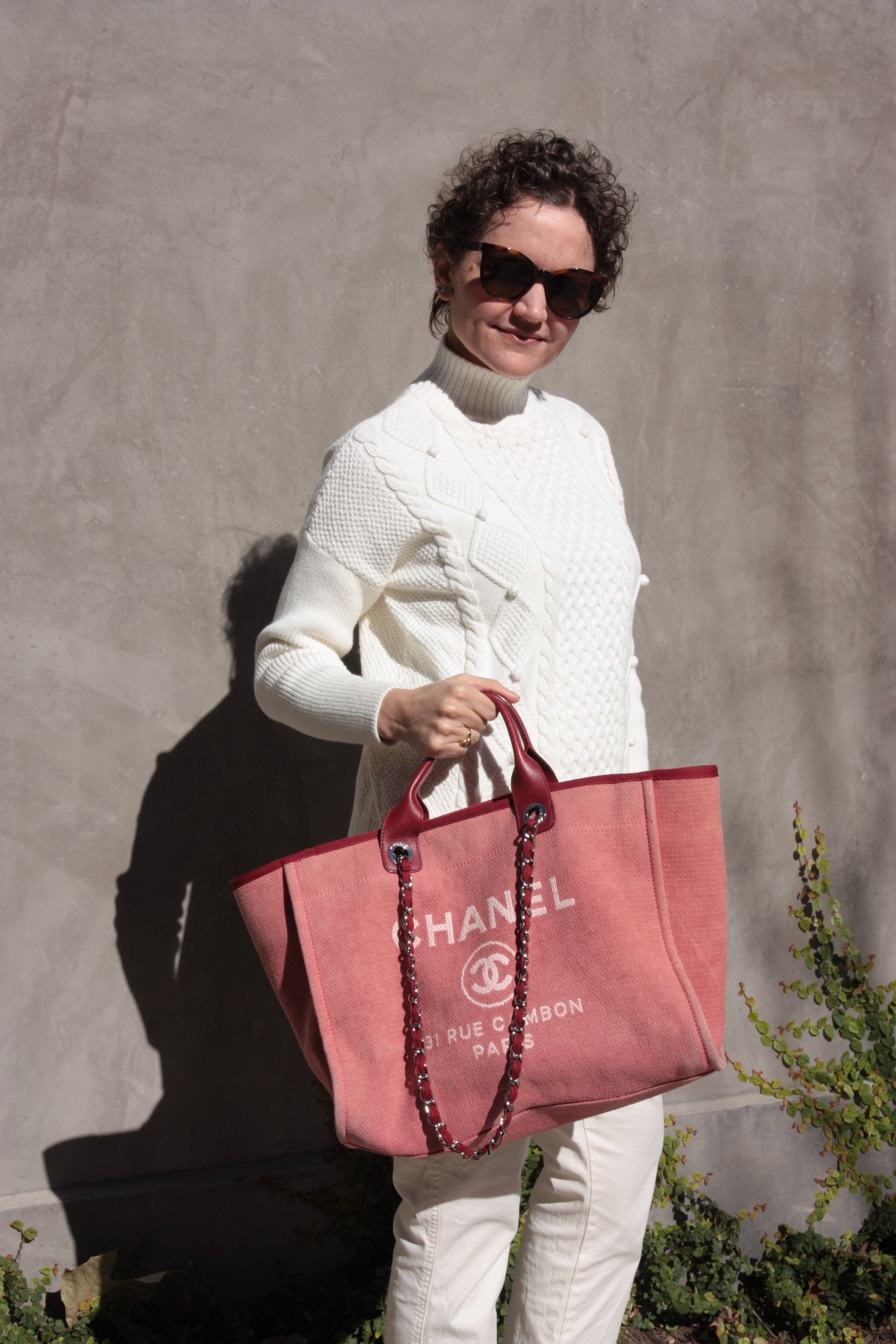 Chanel Deauville Large Red Pink Tote Bag