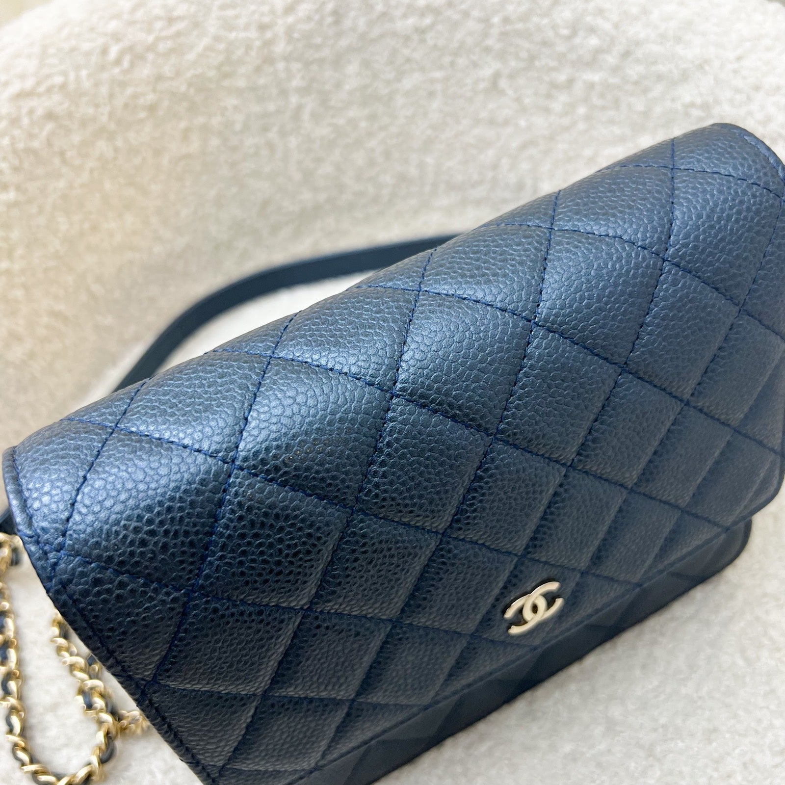Chanel Square Wallet On Chain Woc In Metallic Blue Caviar And Lghw ( ) Bag