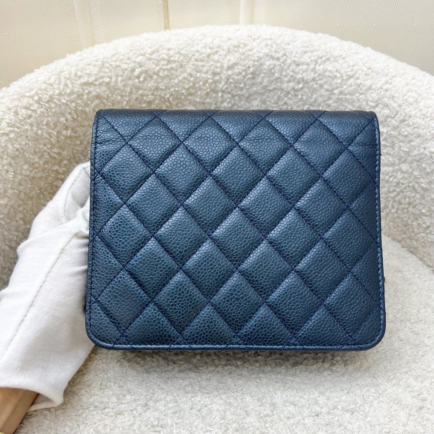 Chanel Square Wallet on Chain WOC in Metallic Blue Caviar and Lghw ( ) Handbag