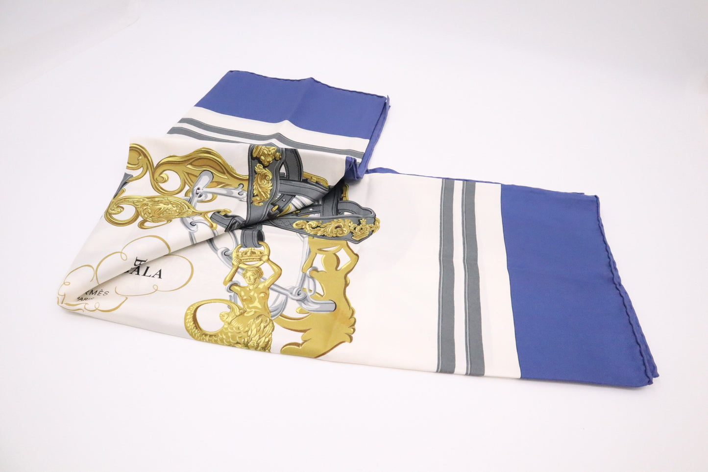 Hermes "Brides De Gala" Carre In Silk Handbag Blue Travel Bag