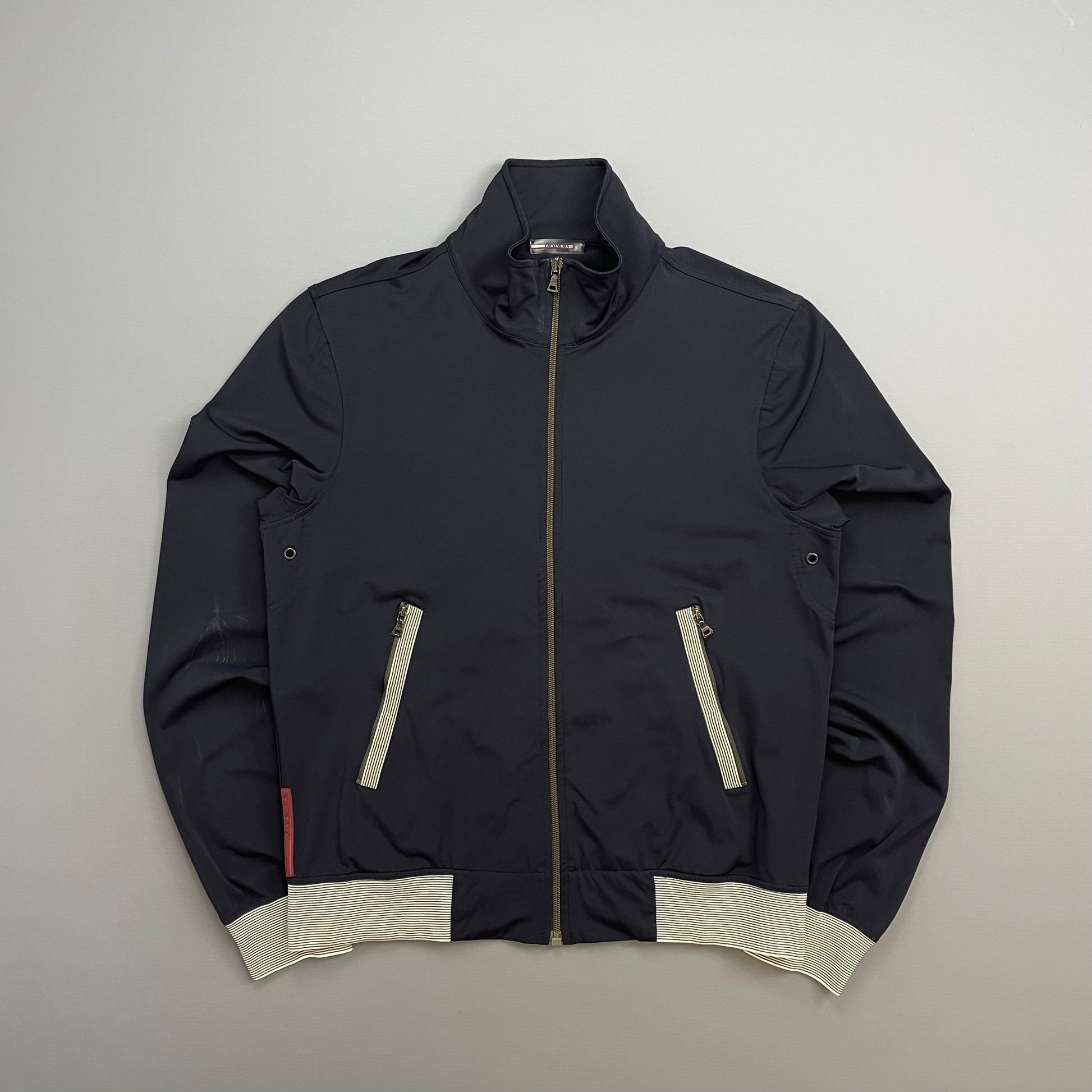 Prada Handbag Sport 00s Stripe Detailed Track Jacket 2 Nylon Navy