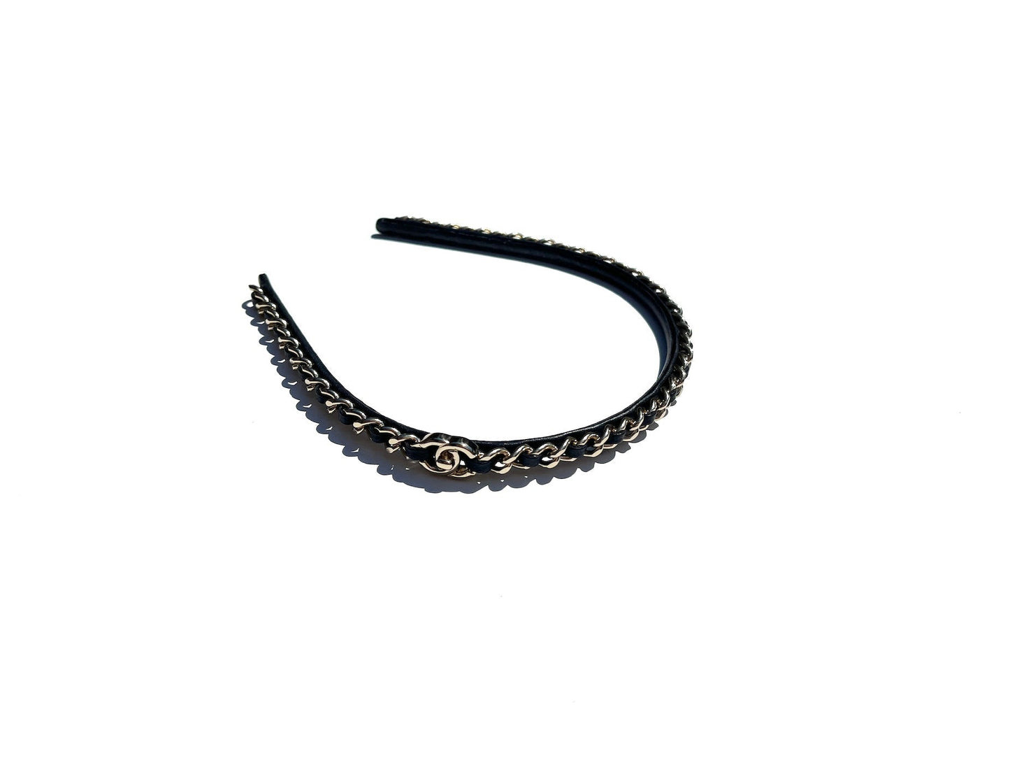 Chanel Hollywood Hills Black Chain Link Leather Cc Logo Headband Bag