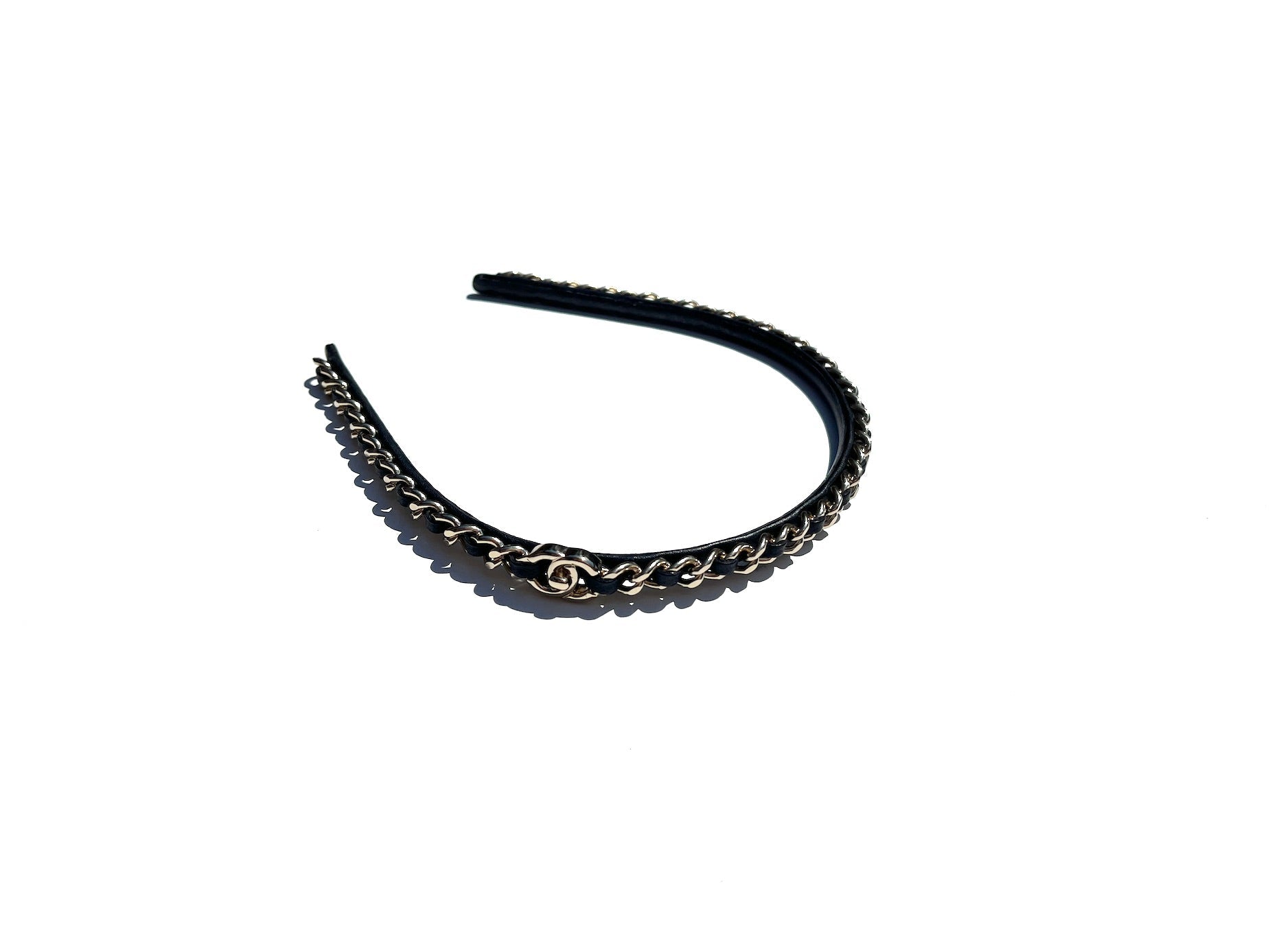 Chanel Hollywood Hills Black Chain Link Leather Cc Logo Headband Bag