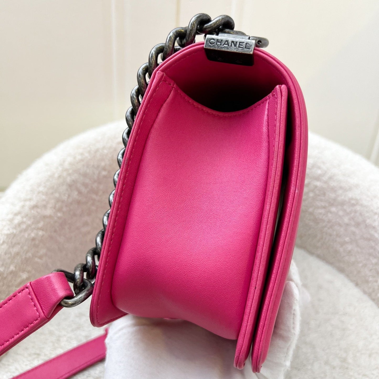Chanel Medium 25CM Boy Flap in Hot Pink Lambskin and Rhw Handbag