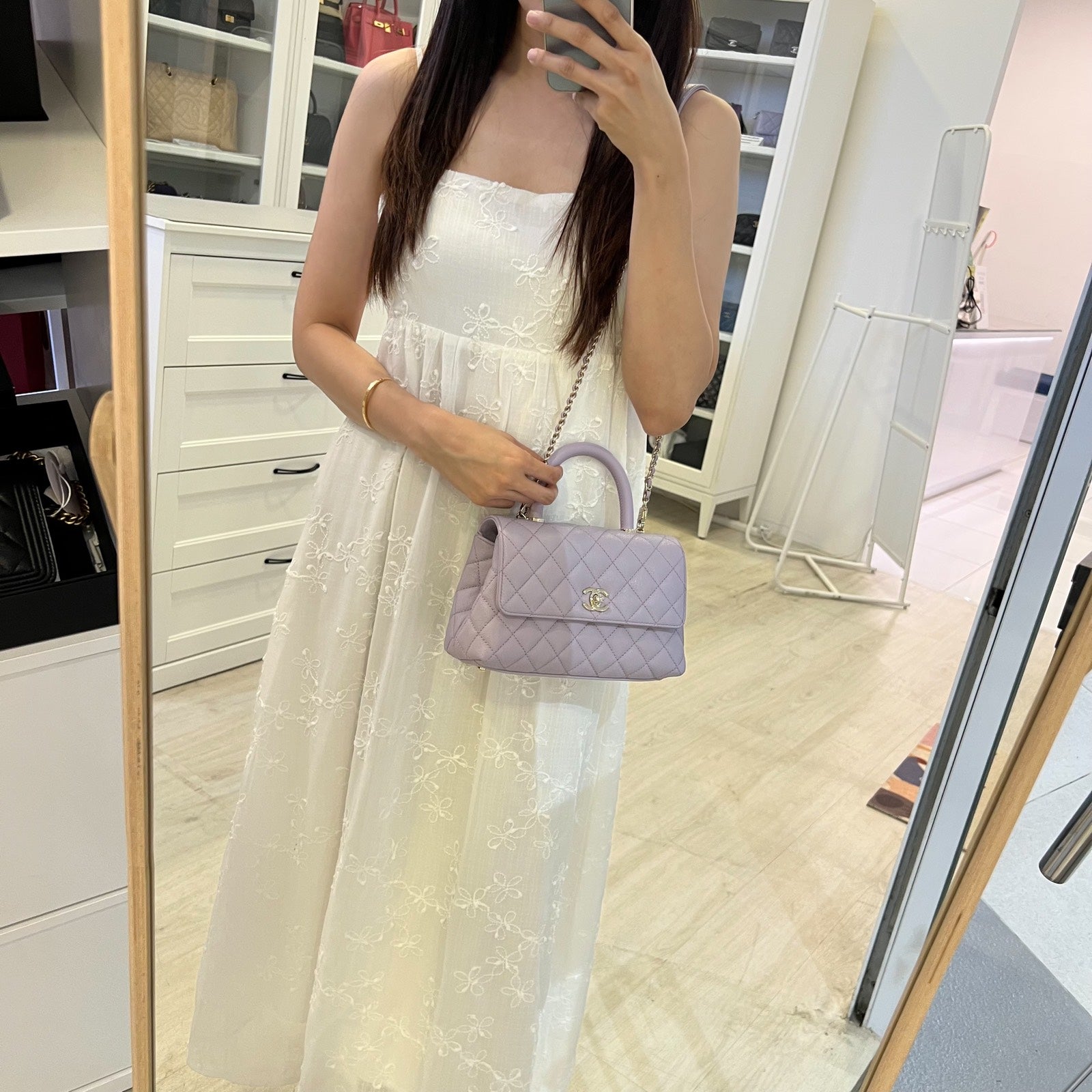 Chanel Small (24CM) Coco Handle In 24P Lilac Caviar And Lghw (model: A92990) Bag
