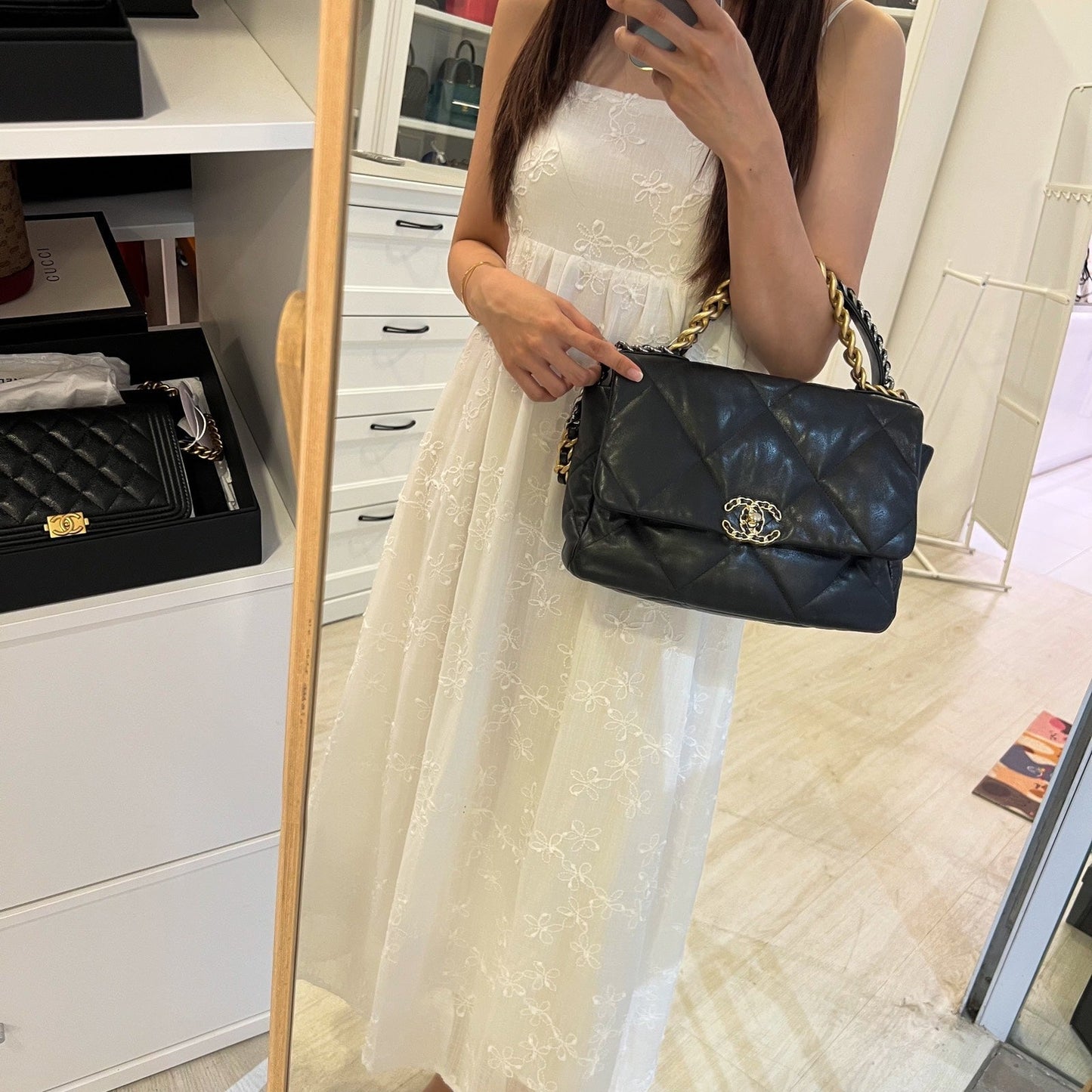 Chanel 19 Medium Large Flap In Black Lambskin And 3-Tone Hw Bag