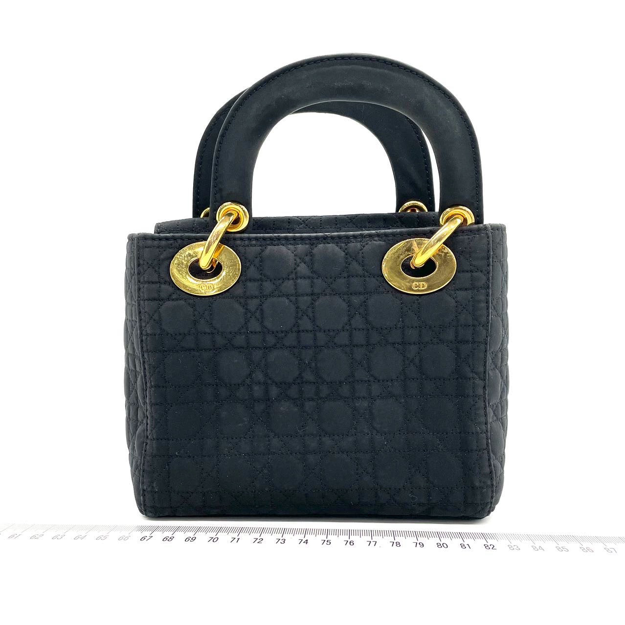 Dior Lady Cloth With Yellow Tone Hardware Handbag Black Gold Travel Bag 3
