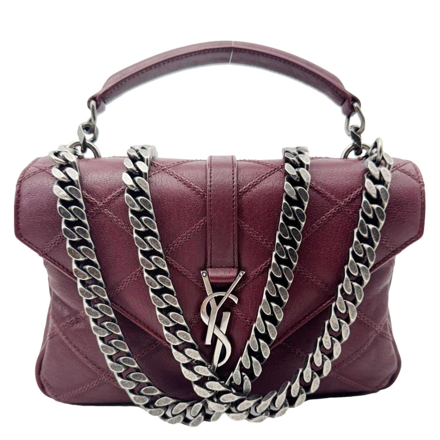 YSL Saint Laurent Yves College Diamond Crossbody Bag Bordeaux Leather Quilted Medium