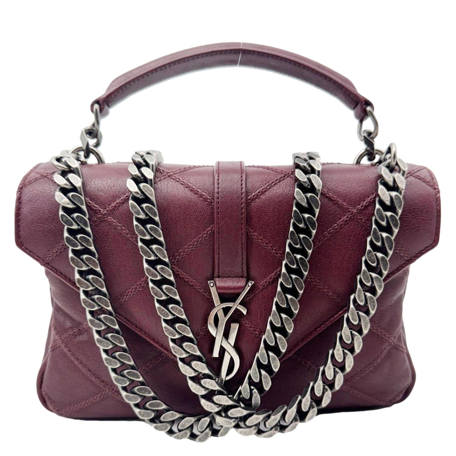 YSL Saint Laurent Yves College Diamond Crossbody Bag Bordeaux Leather Quilted Medium