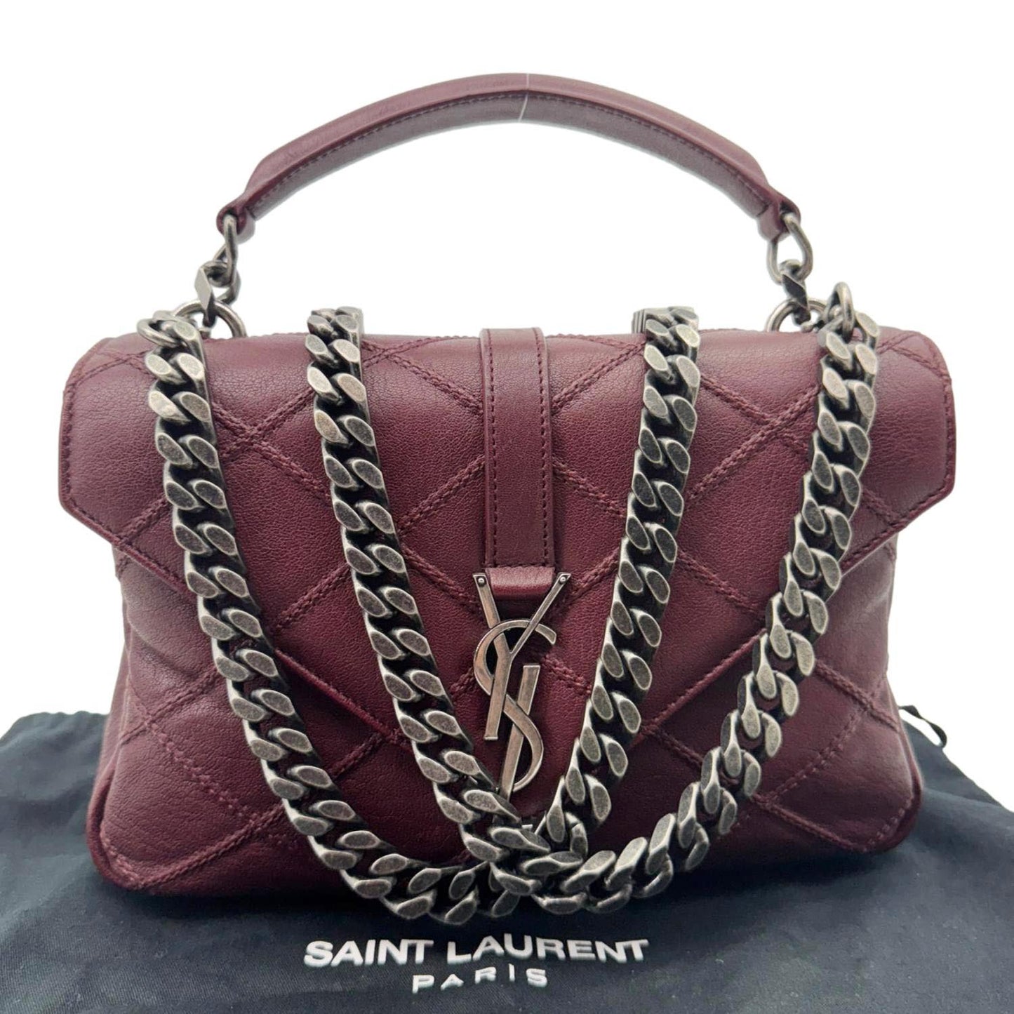 YSL Saint Laurent Yves College Diamond Crossbody Bag Bordeaux Leather Quilted Medium