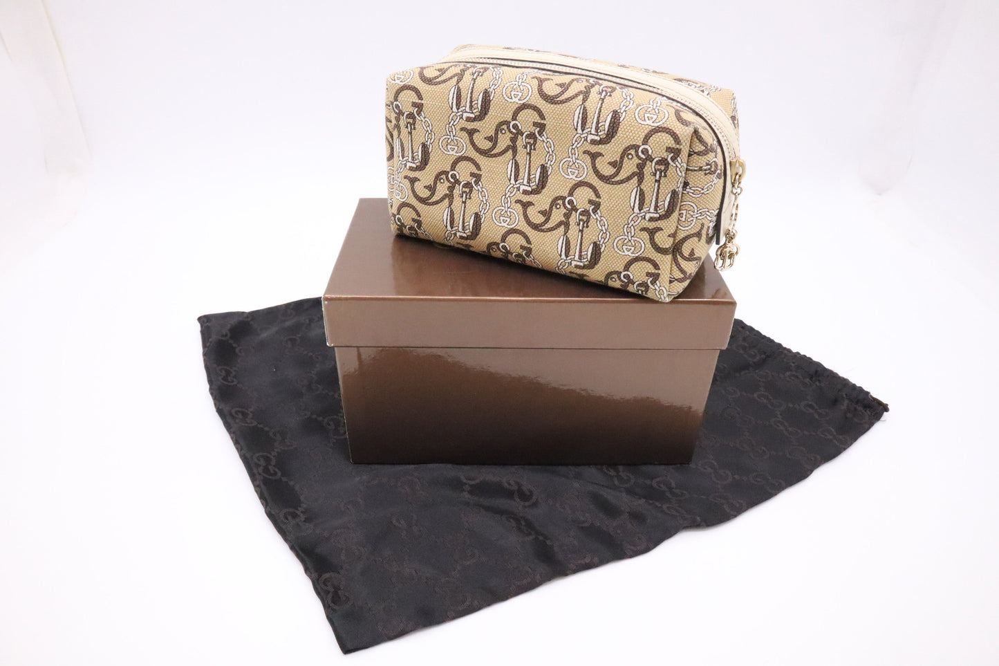 Gucci Anchor & Whale Pouch Leather Canvas Beige Cream Handbag