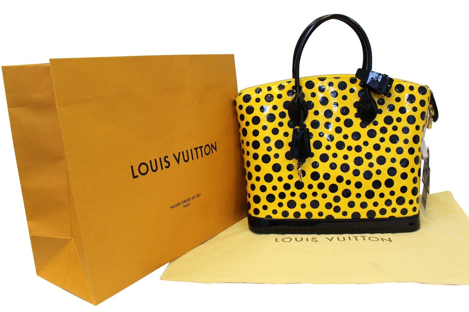 Louis Limited Yayoi Kusama Yellow Vernis Dots Black Travel Bag