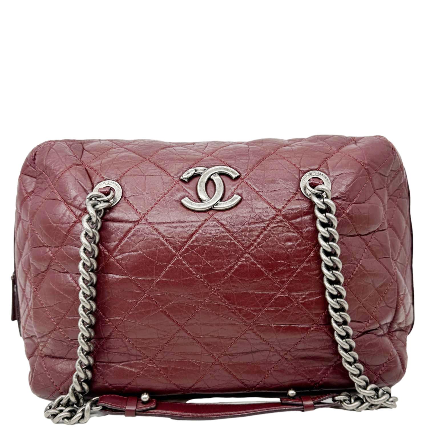 Chanel Secret Aged Quilted Bowling Burgundy Leather Calfskin Travel Bag