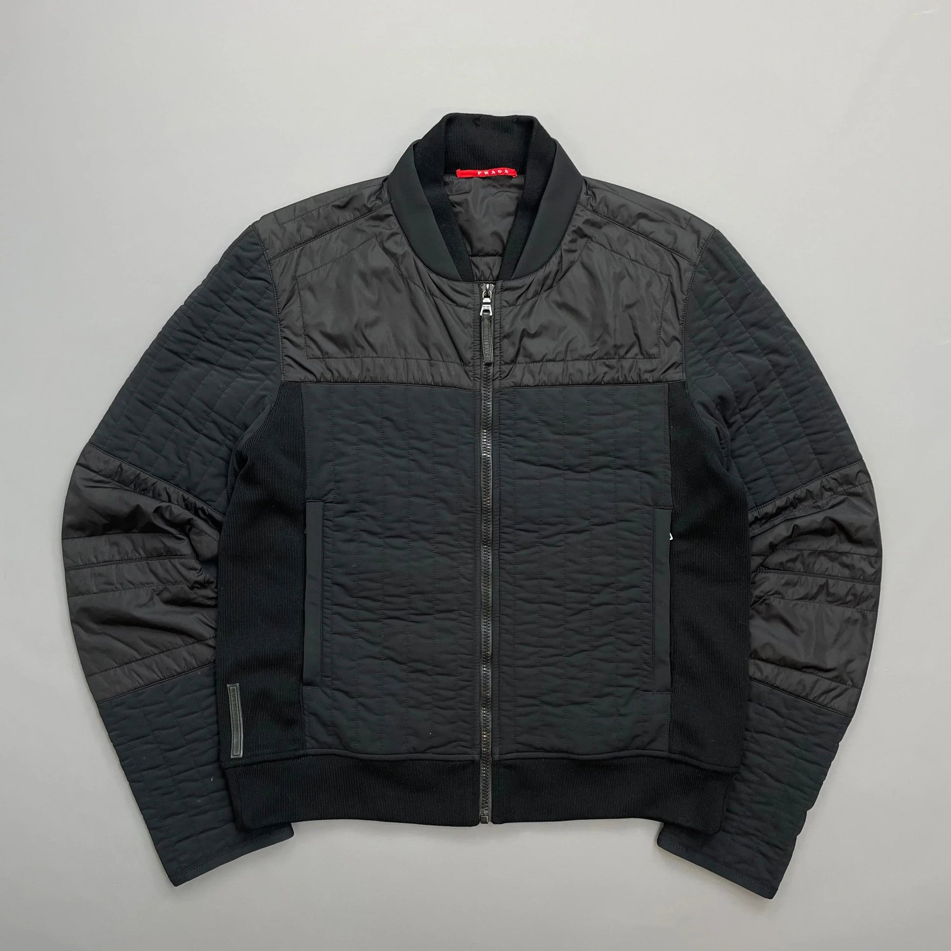 Prada Handbag Sport Panelled & Wool Padded Jacket Nylon Quilted Black